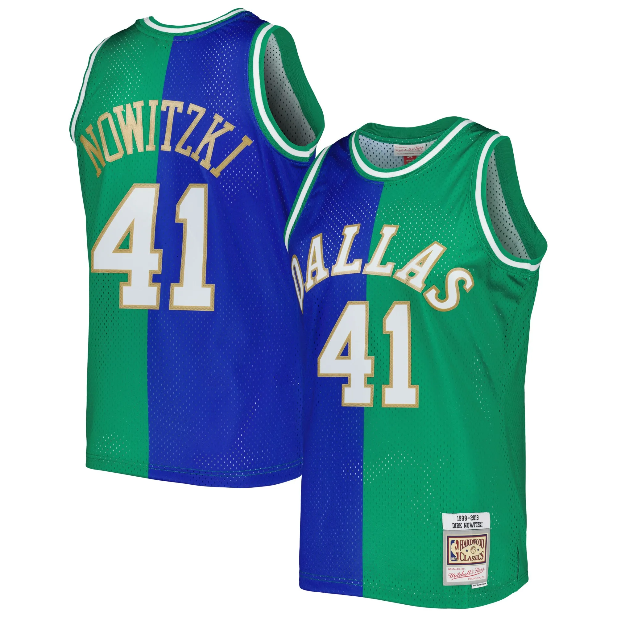 Dirk Nowitzki Dirk Nowitzki Mitchell & Ness Hardwood Classics 1998-2019 Split Swingman Jersey - Blue-Green