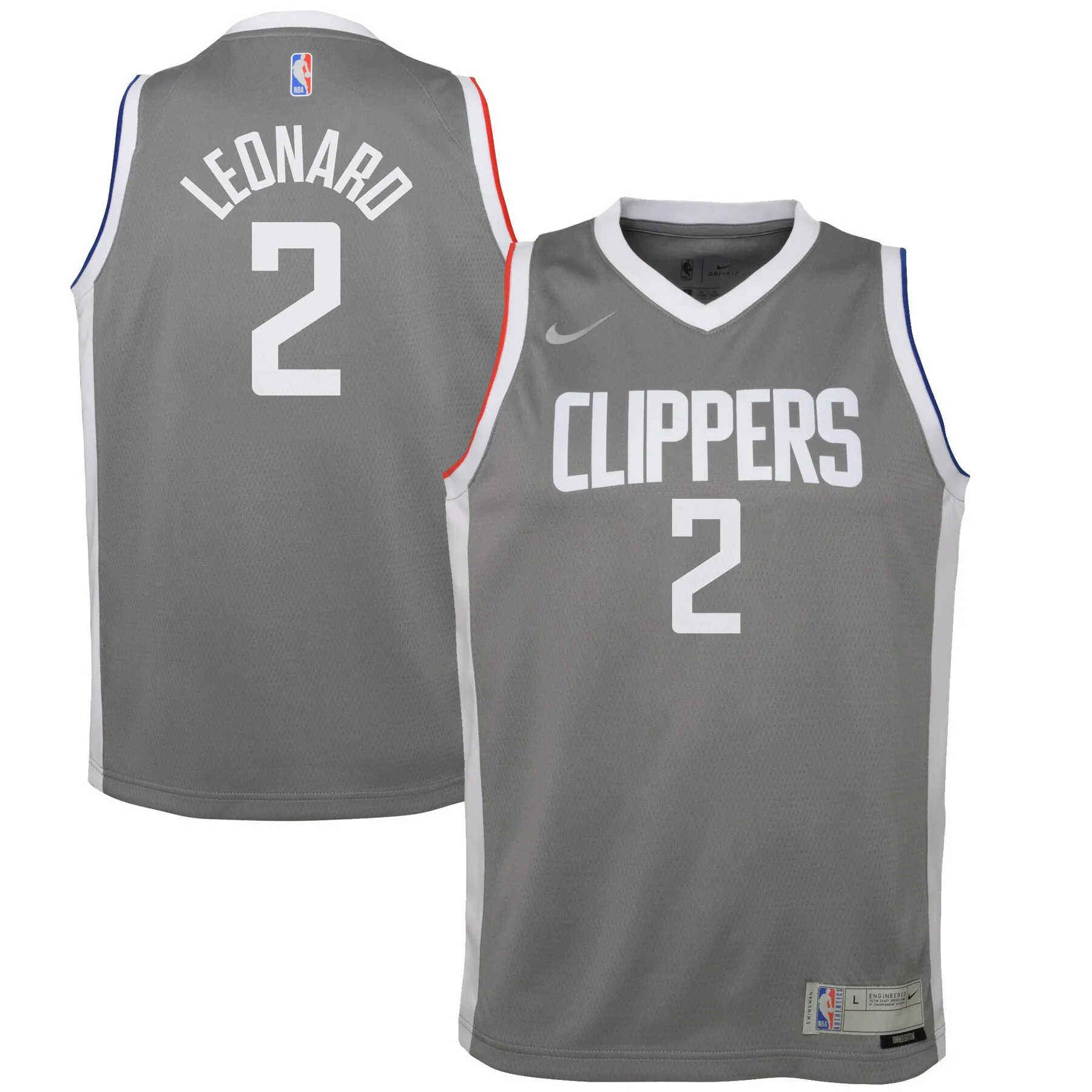 Kawhi Leonard LA Clippers Nike Youth 2020-21 Swingman Player Jersey Gray - Earned Edition
