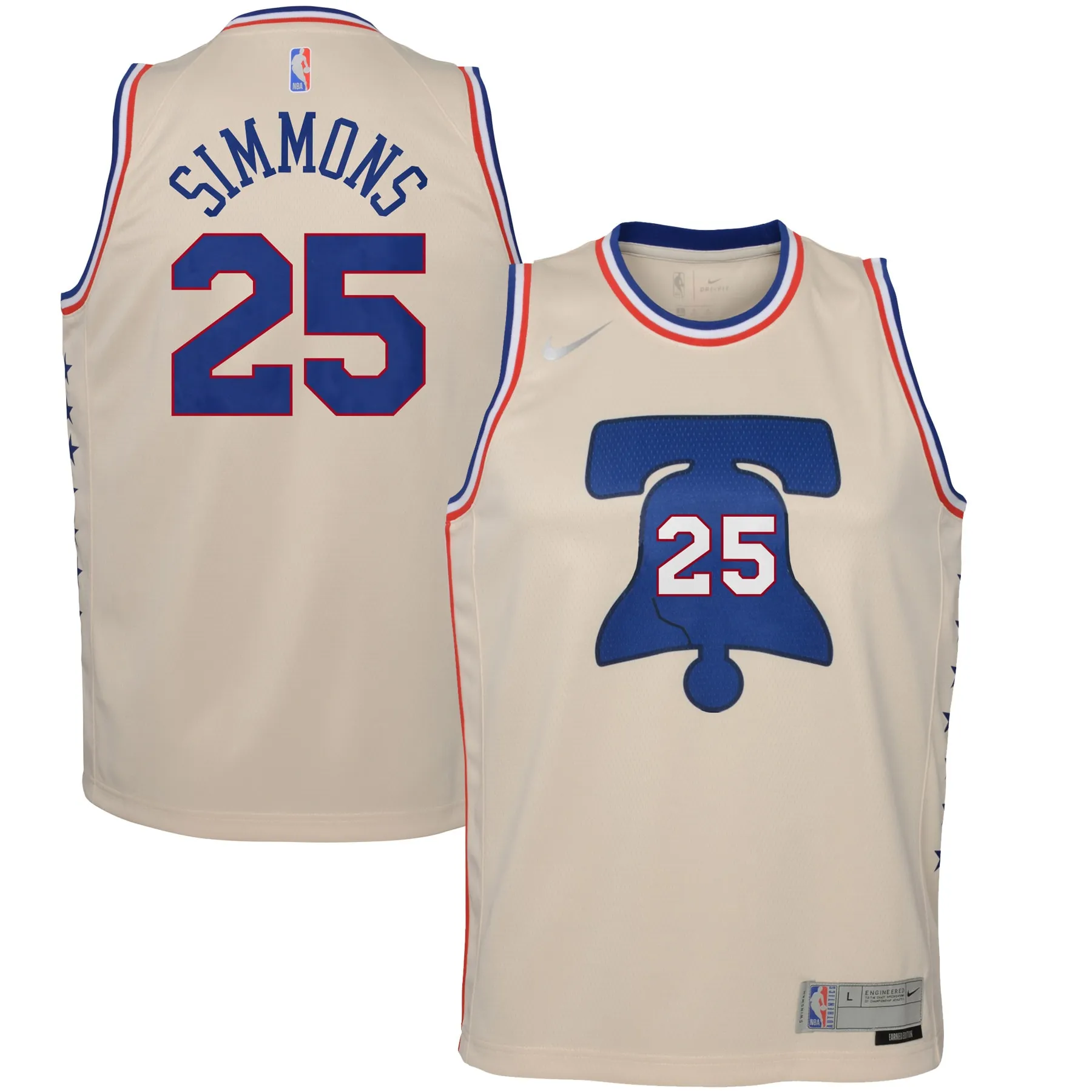 Ben Simmons Philadelphia 76ers Nike Youth 2020-21 Swingman Player Jersey Cream - Earned Edition