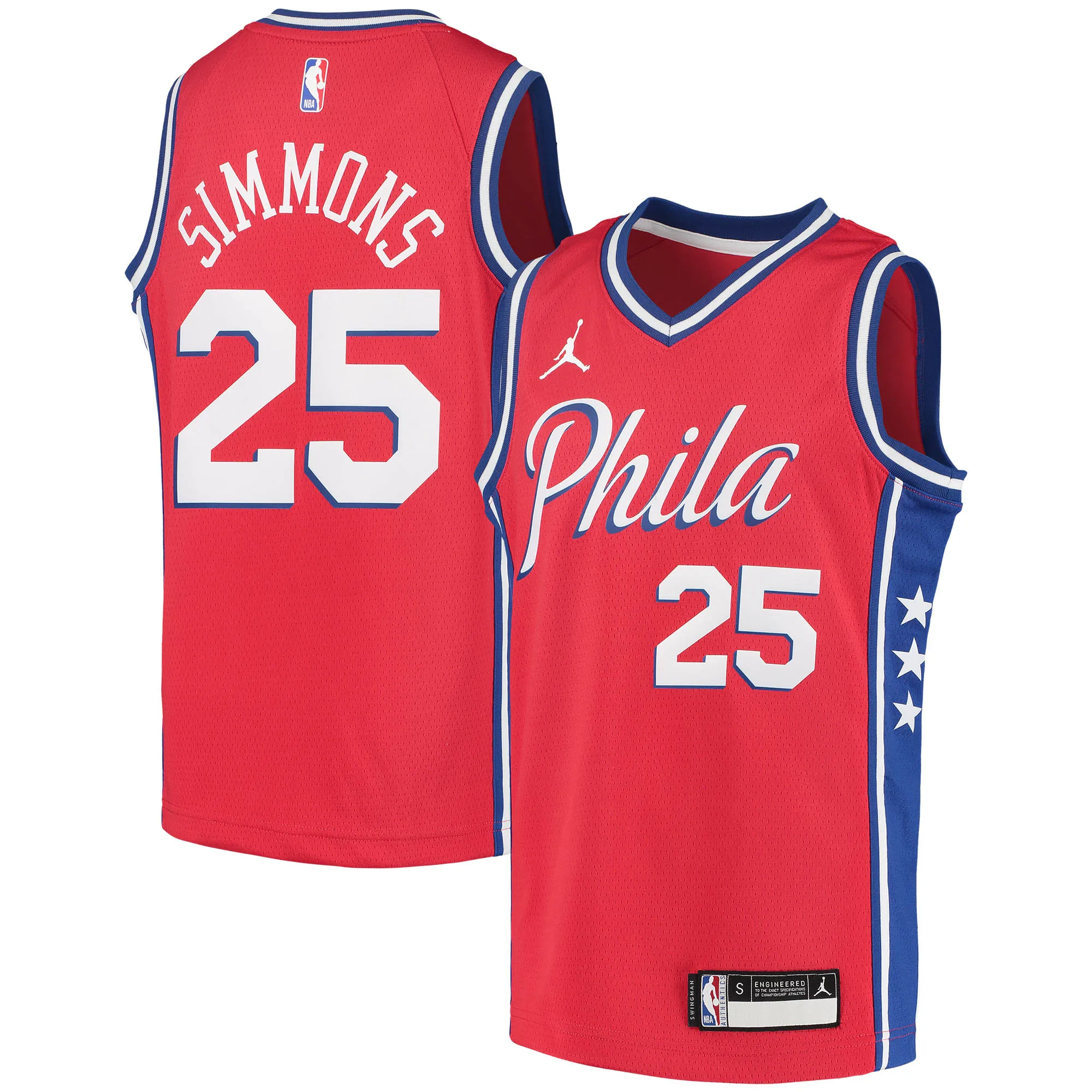 Ben Simmons Philadelphia 76ers Jordan Brand Youth 2020-21 Swingman Player Jersey - Statement Edition - Red