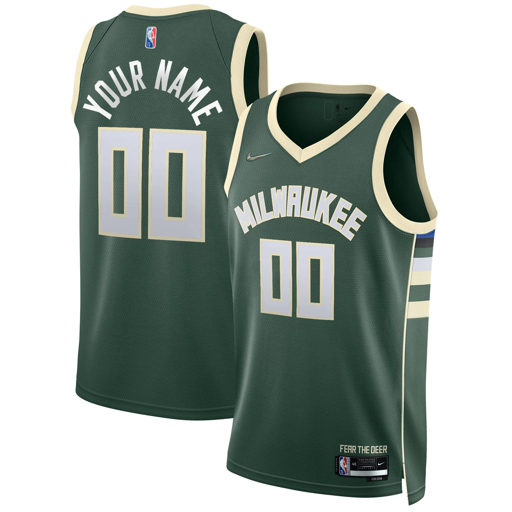 Milwaukee Bucks Nike 2021-22 Diamond Swingman Custom Jersey - Icon Edition - Hunter Green
