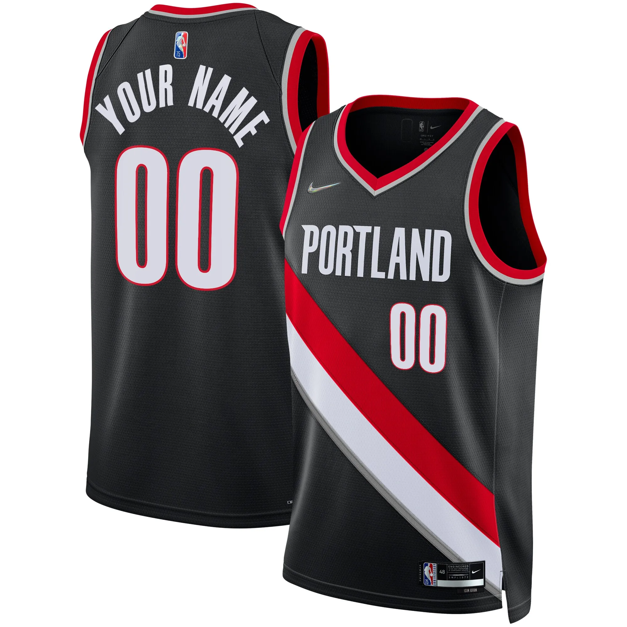 Portland Trail Blazers Nike 2021-22 Diamond Swingman Custom Jersey - Icon Edition - Black