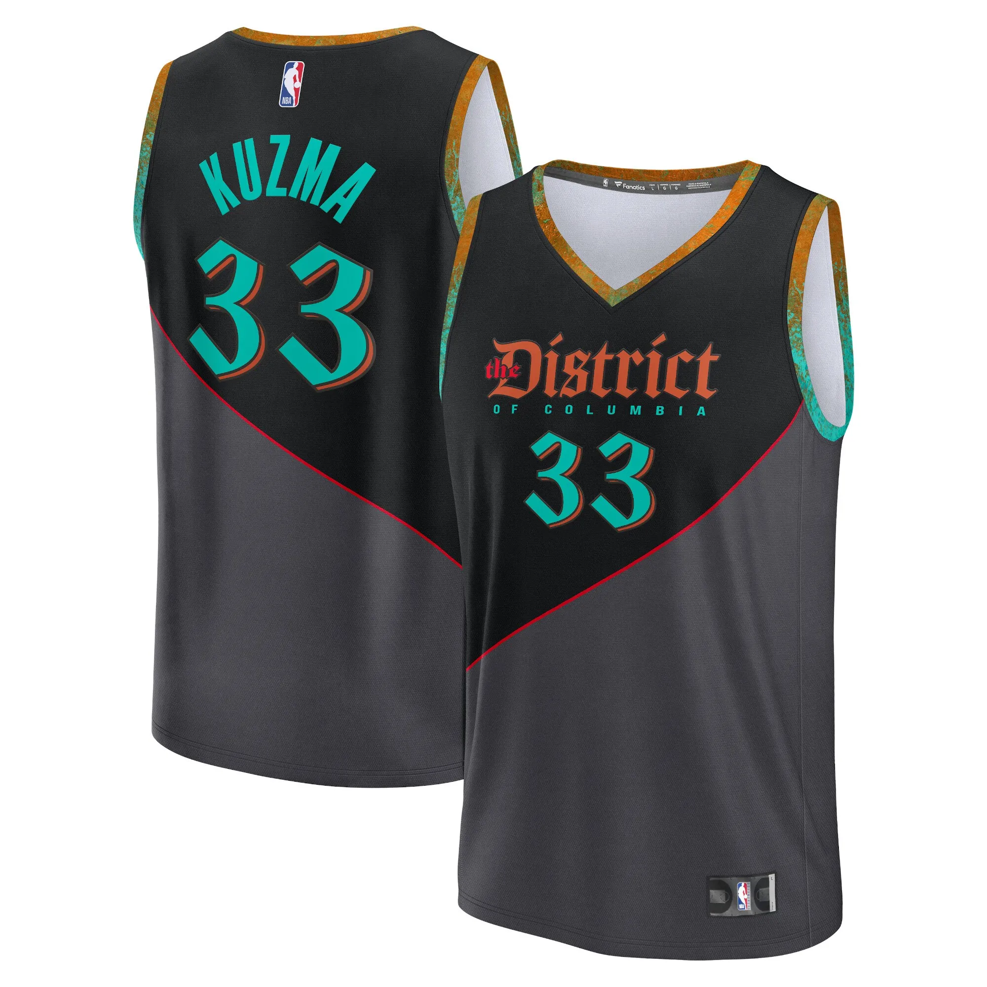 Kyle Kuzma Washington Wizards Fanatics Youth 2023-24 Fast Break Jersey - Black - City Edition