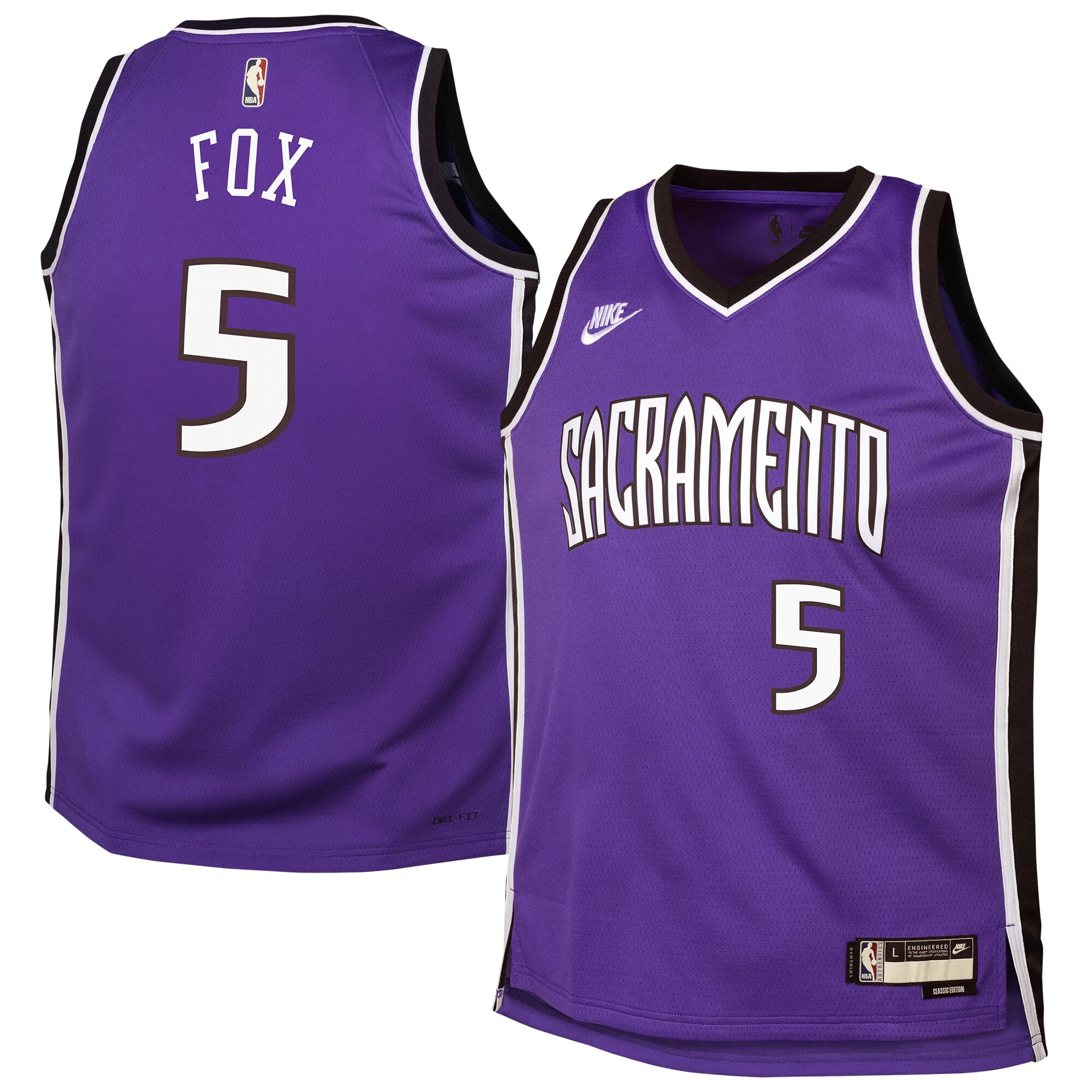 De'Aaron Fox Sacramento Kings Nike Youth 2024-25 Swingman Jersey - Purple - Classic Edition