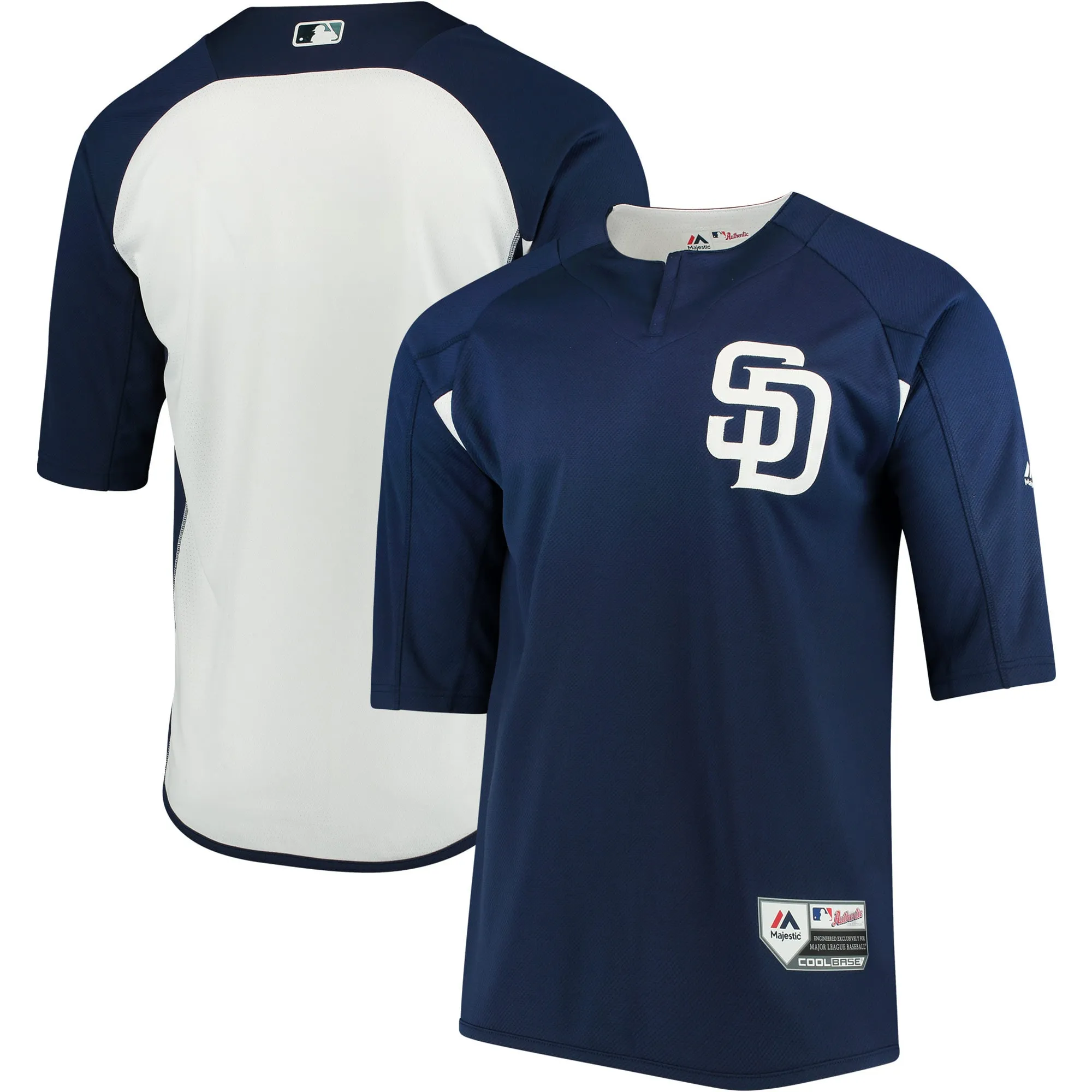 San Diego Padres Majestic Authentic Collection On-Field 3-4-Sleeve Batting Practice Jersey - Navy-White