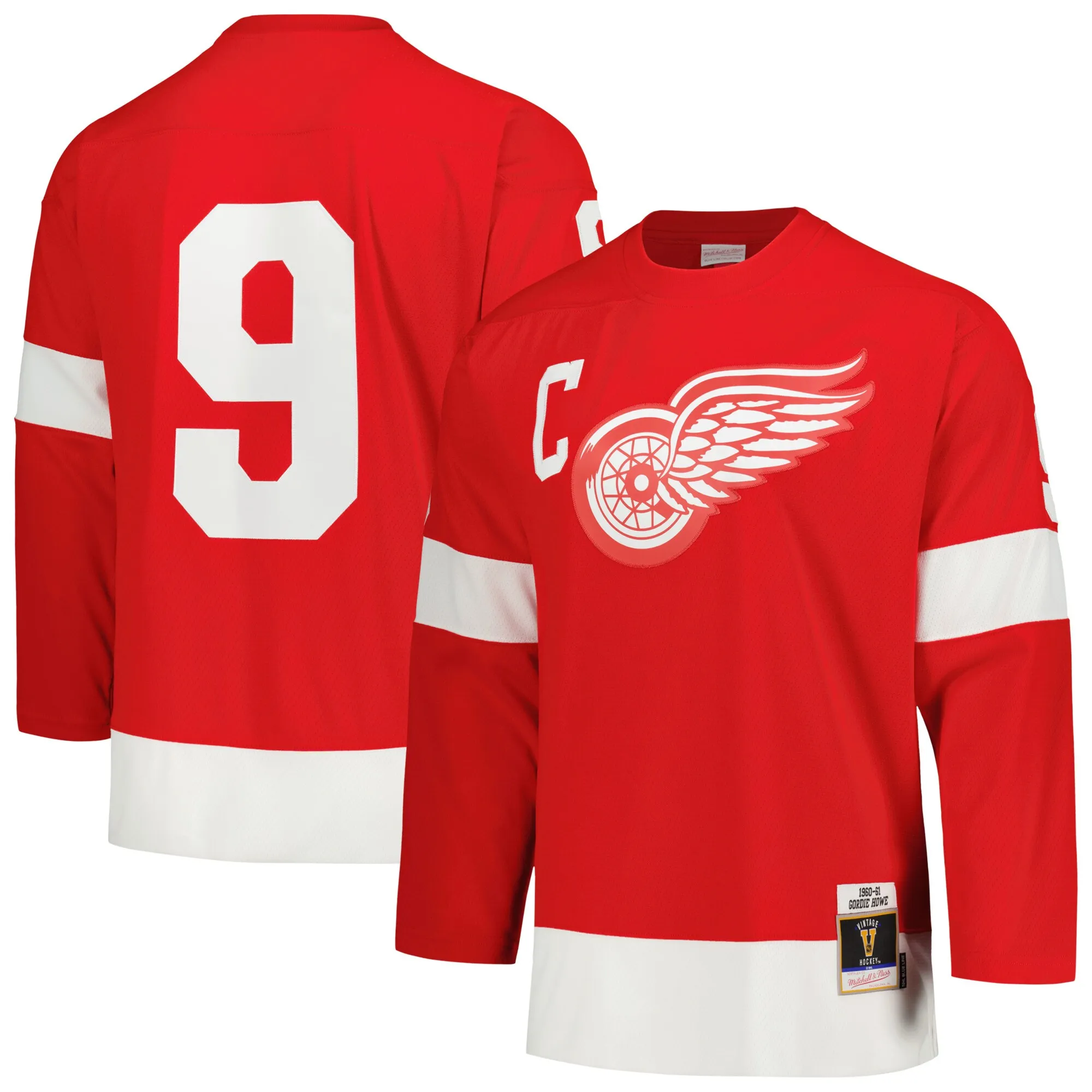 Gordie Howe Detroit Red Wings Mitchell & Ness Captain Patch 1960-61 Blue Line Player Jersey - Red