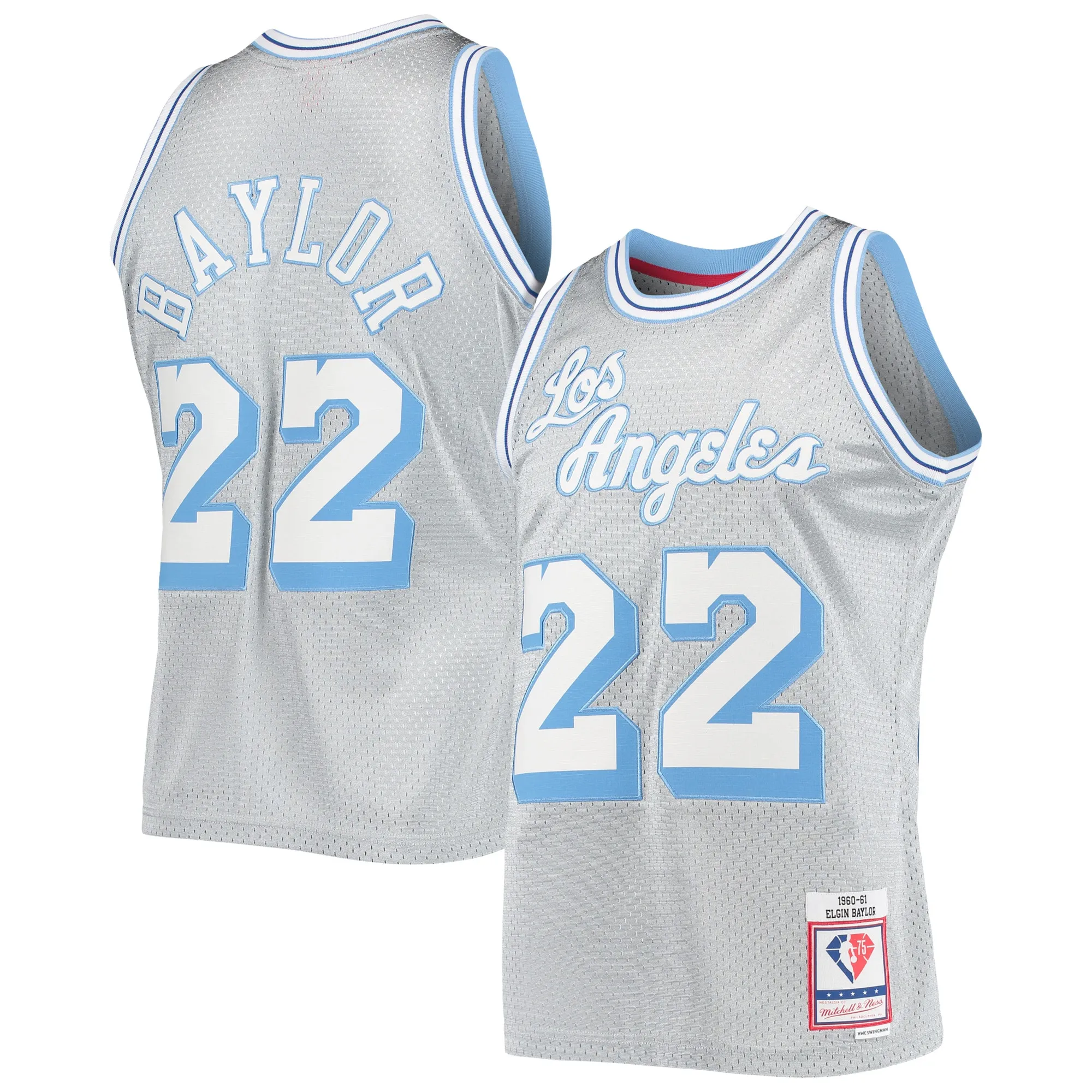 Elgin Baylor Los Angeles Lakers Mitchell & Ness 75th Anniversary 1960-61 Hardwood Classics Swingman Jersey - Silver