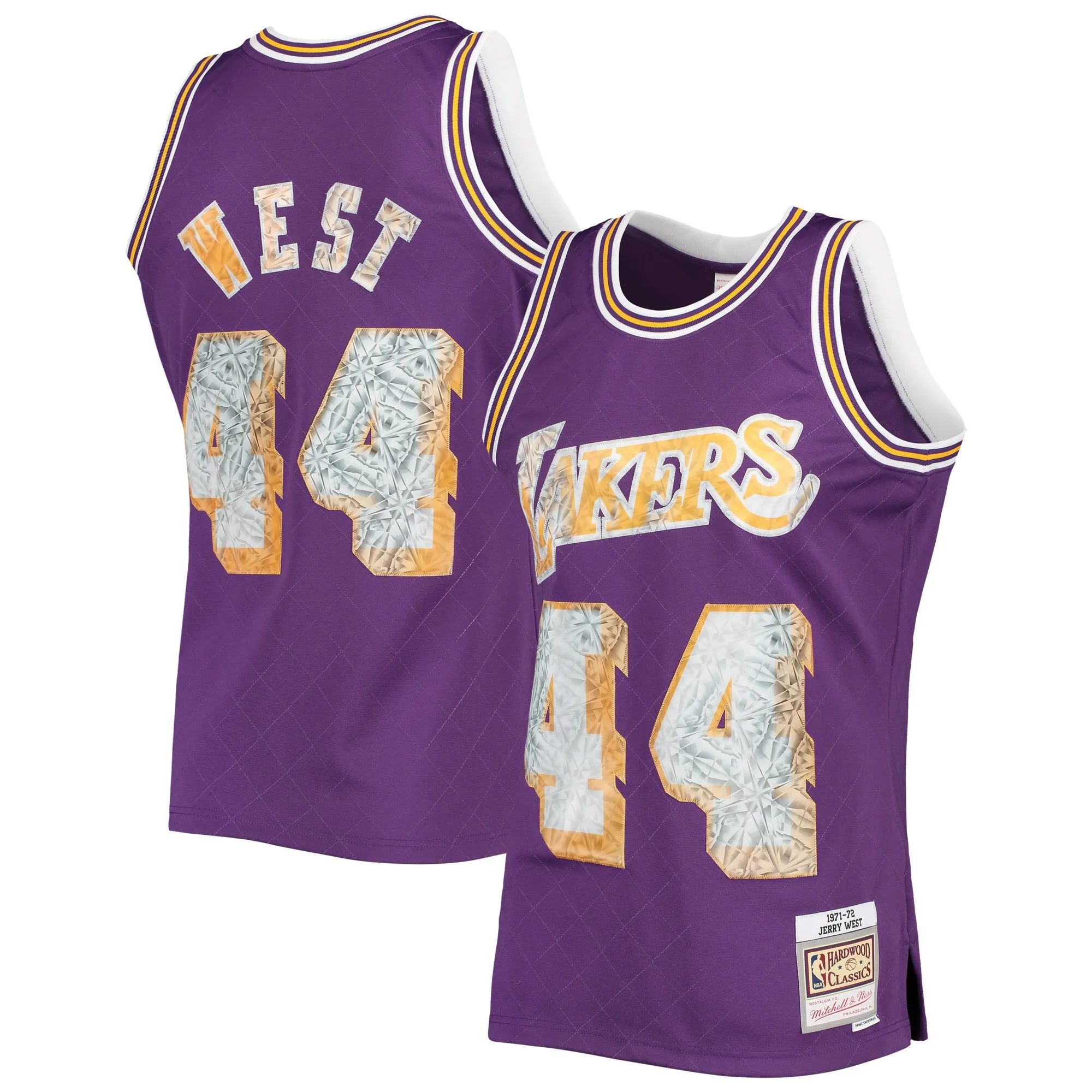 Jerry West Los Angeles Lakers Mitchell & Ness 1971-72 Hardwood Classics NBA 75th Anniversary Diamond Swingman Jersey - Purple