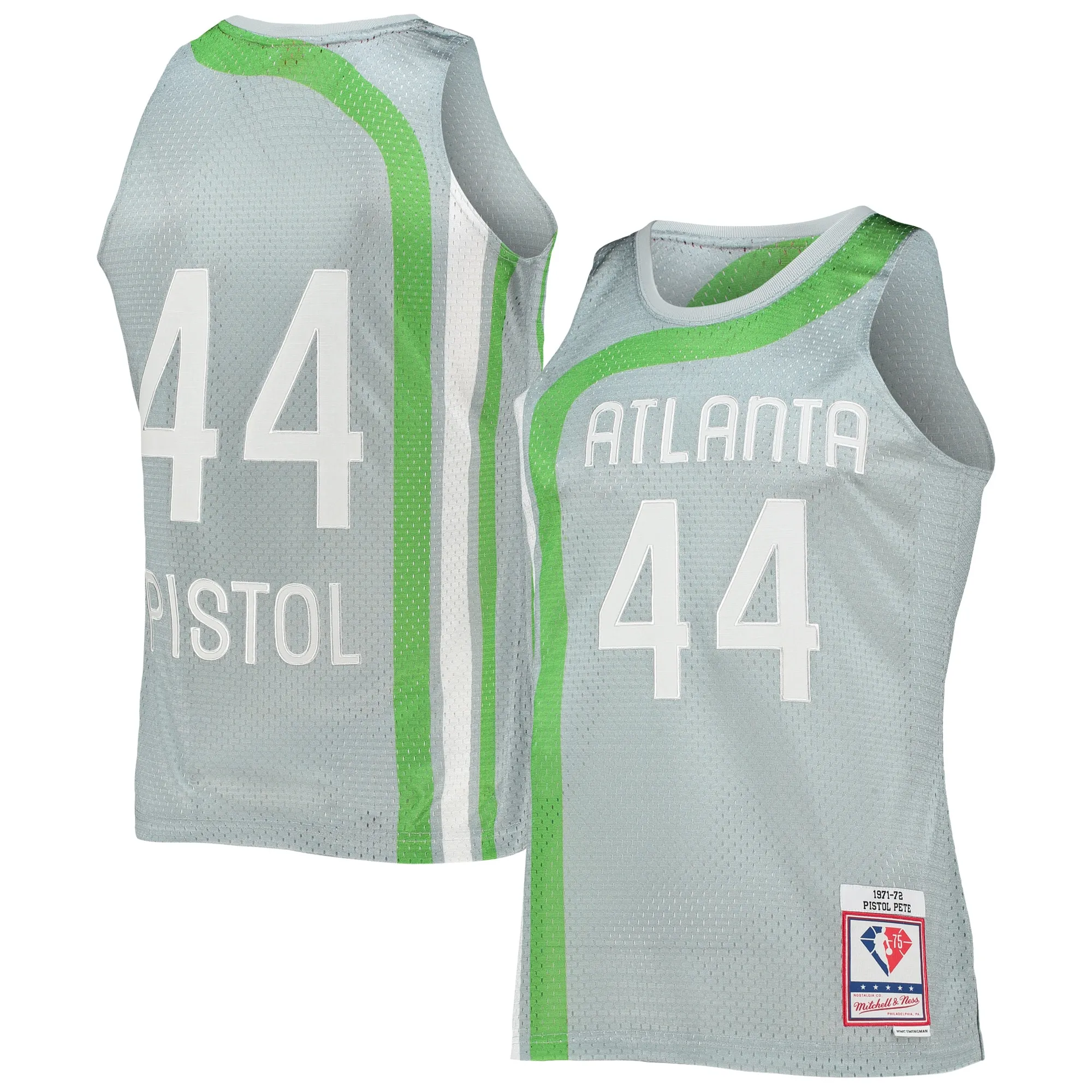 Pete Maravich Atlanta Hawks Mitchell & Ness 75th Anniversary 1971-72 Hardwood Classics Swingman Jersey - Silver