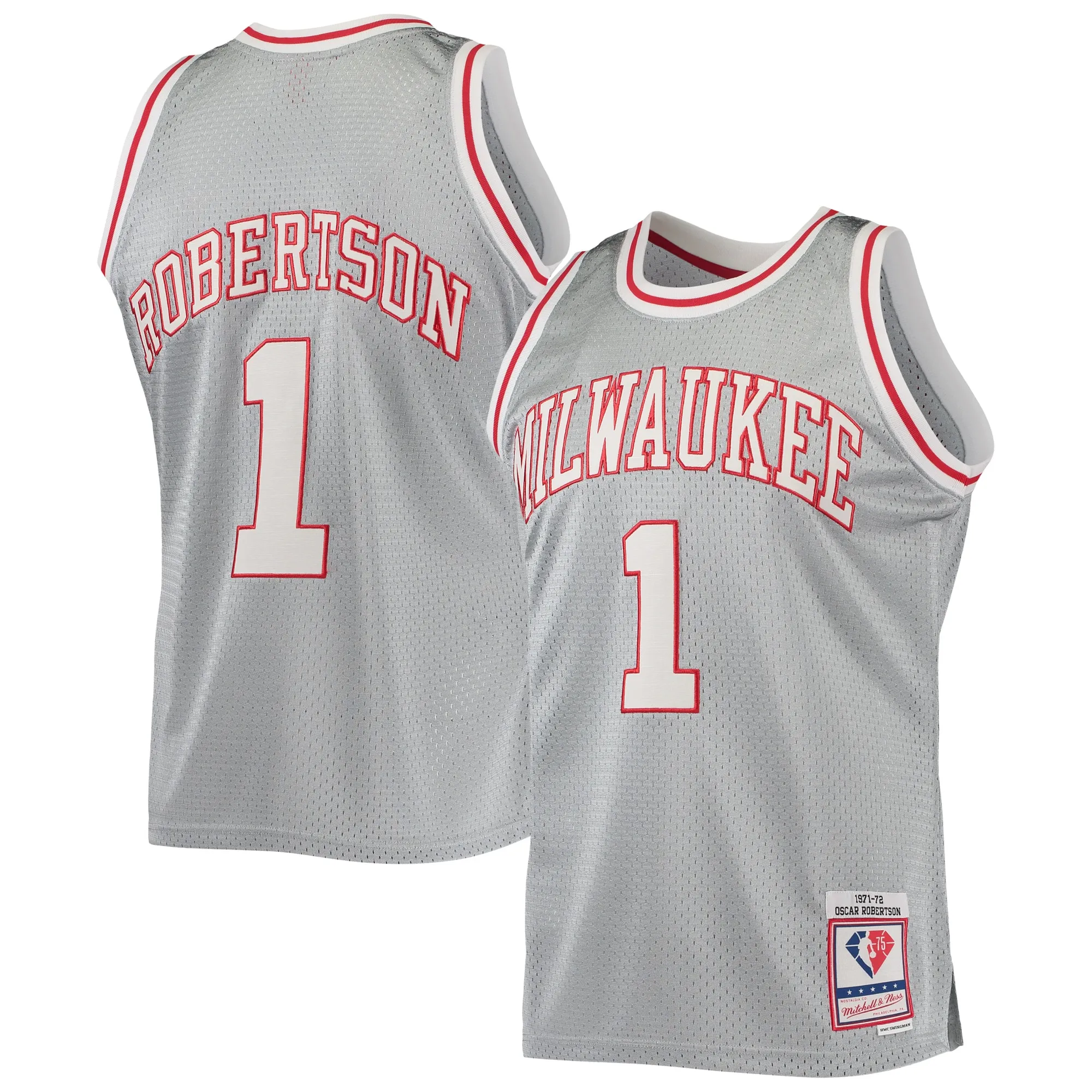 Oscar Robertson Milwaukee Bucks Mitchell & Ness 75th Anniversary 1971-72 Hardwood Classics Swingman Jersey - Silver