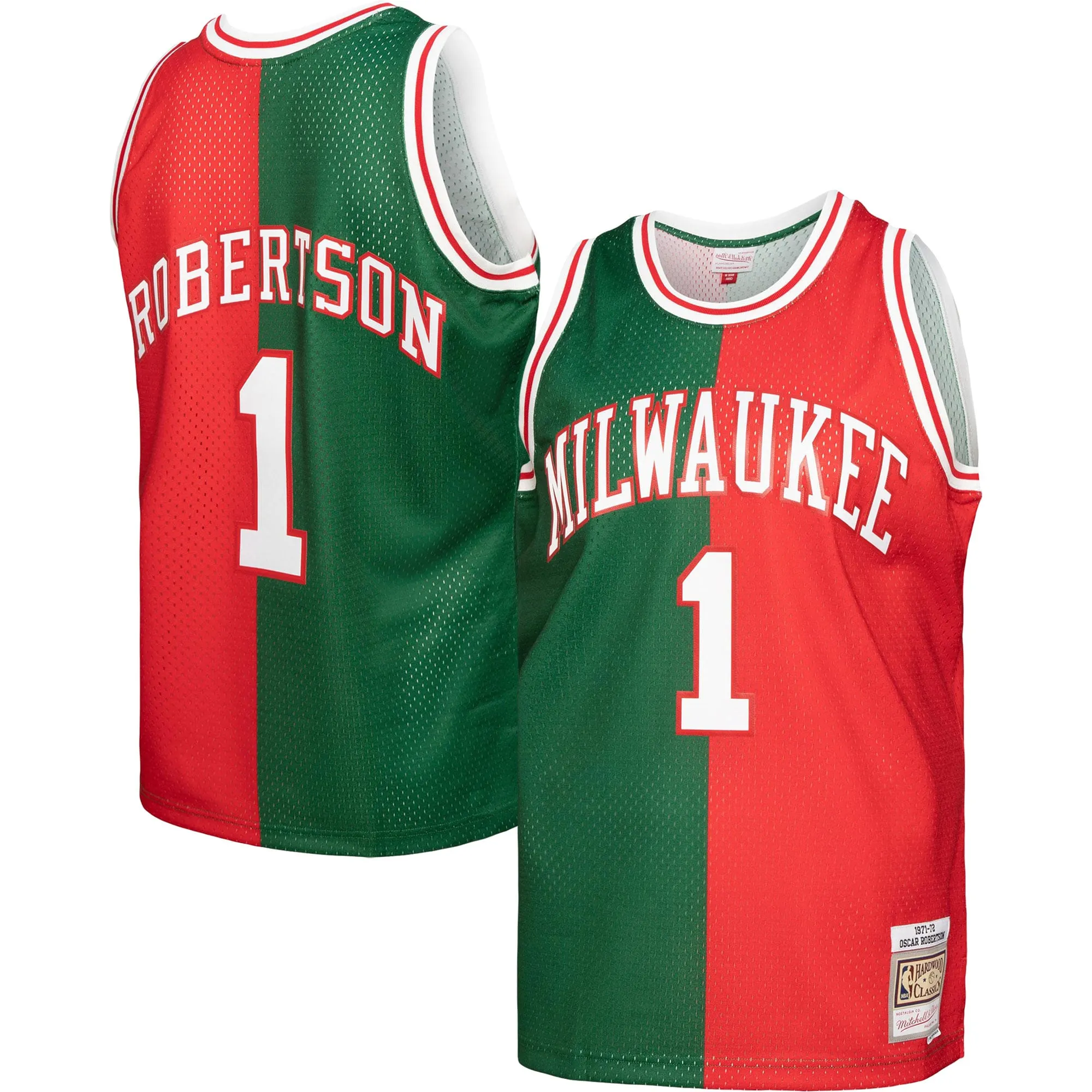 Oscar Robertson Milwaukee Bucks Mitchell & Ness Hardwood Classics 1971-72 Split Swingman Jersey - Green-Red