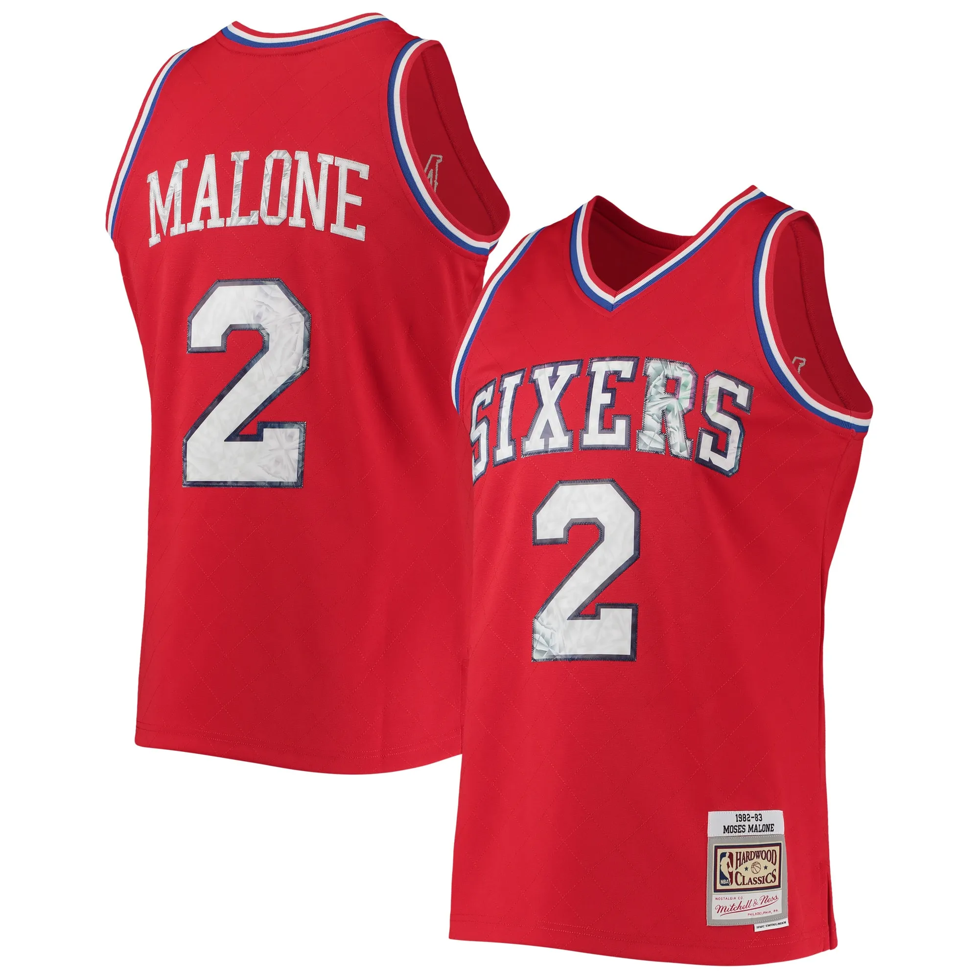 Moses Malone Philadelphia 76ers Mitchell & Ness 1982-83 Hardwood Classics NBA 75th Anniversary Diamond Swingman Jersey - Red