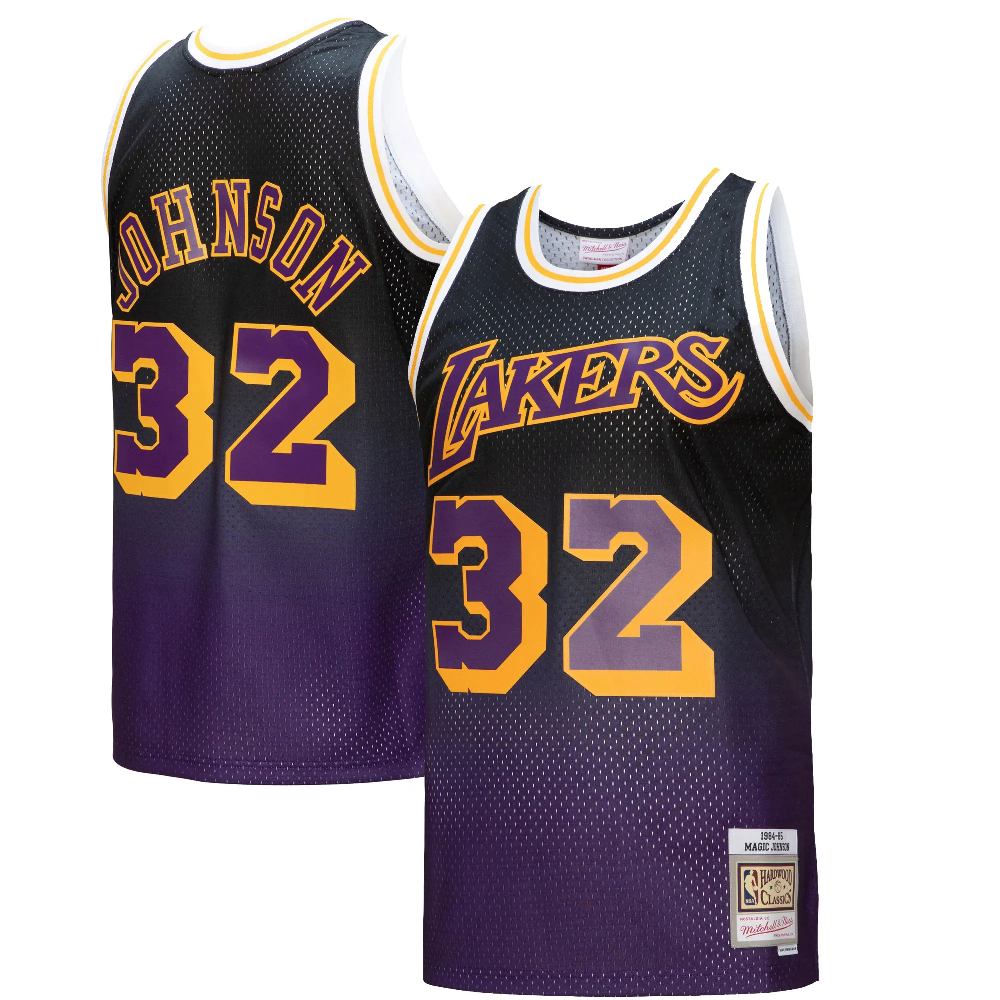 Magic Johnson Los Angeles Lakers Mitchell & Ness 1984-85 Hardwood Classics Fadeaway Swingman Player Jersey - Purple-Black