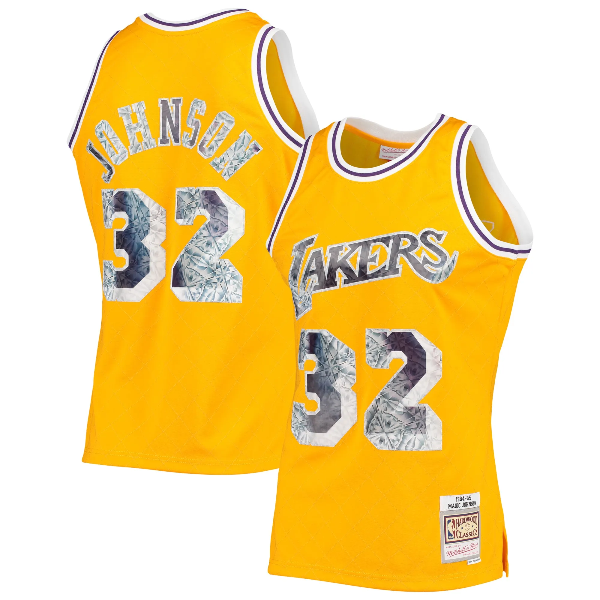 Magic Johnson Los Angeles Lakers Mitchell & Ness 1984-85 Hardwood Classics NBA 75th Anniversary Diamond Swingman Jersey - Gold