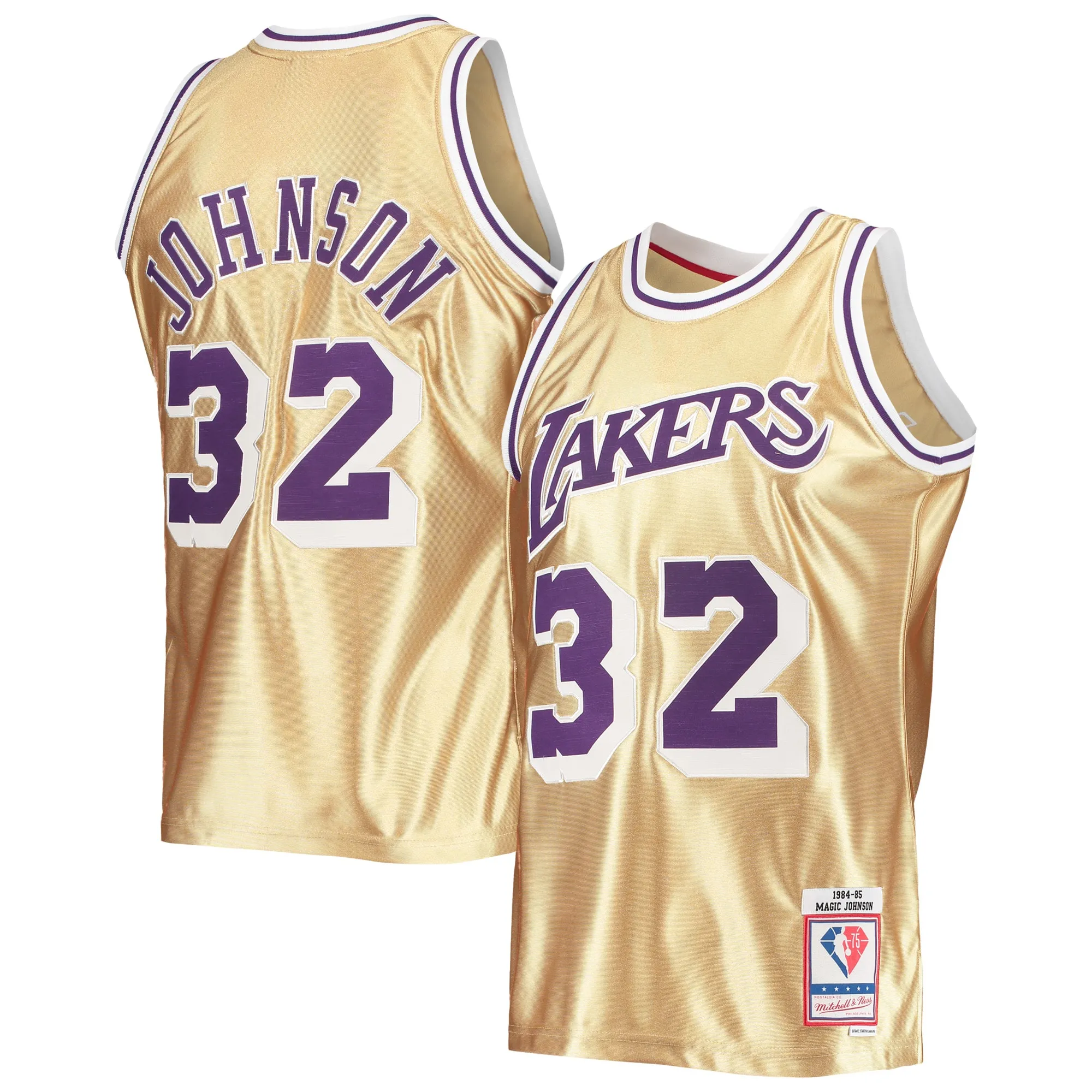 Magic Johnson Los Angeles Lakers Mitchell & Ness 75th Anniversary 1984-85 Hardwood Classics Swingman Jersey - Gold