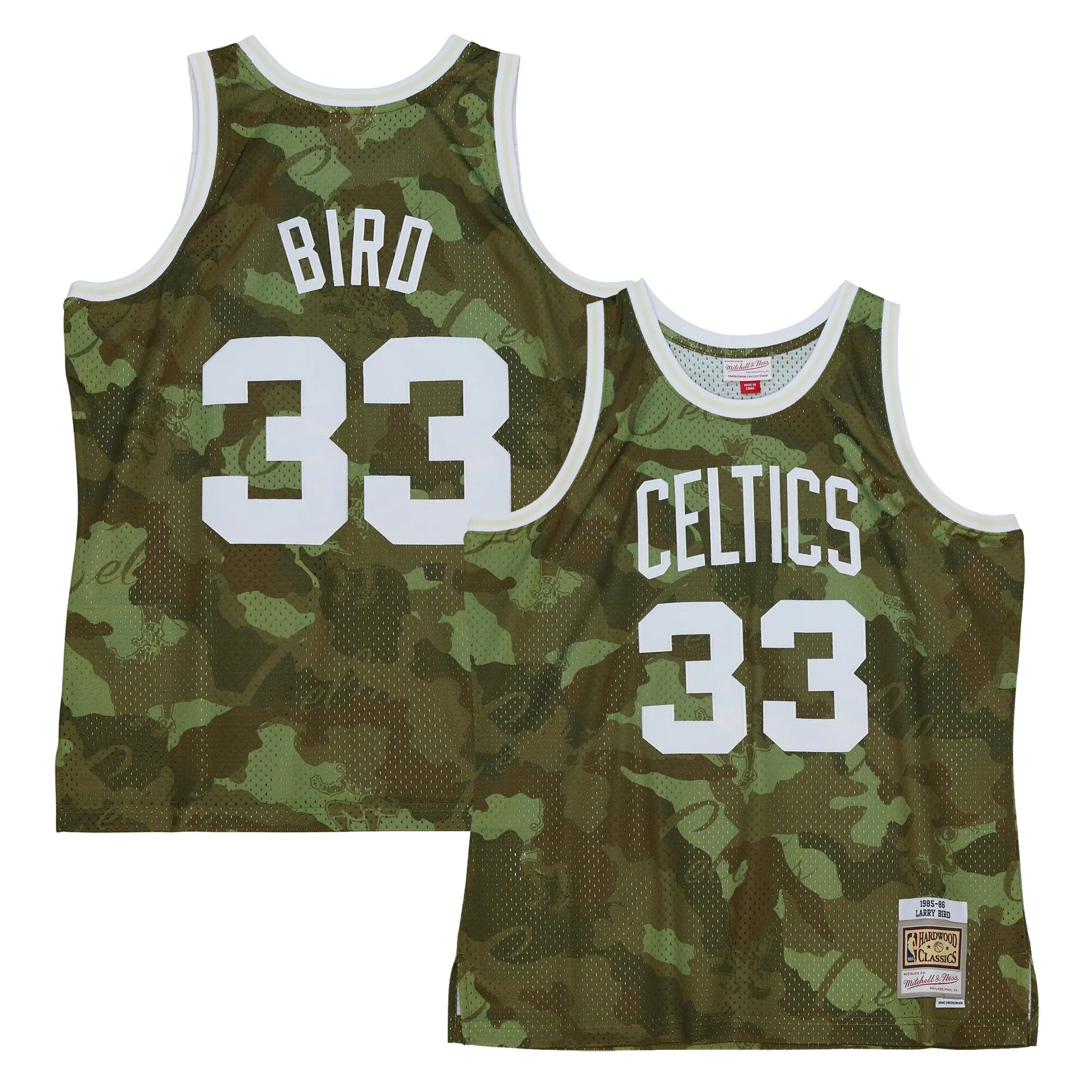 Larry Bird Boston Celtics Mitchell & Ness Hardwood Classics 1985-86 Ghost Green Swingman Jersey - Camo