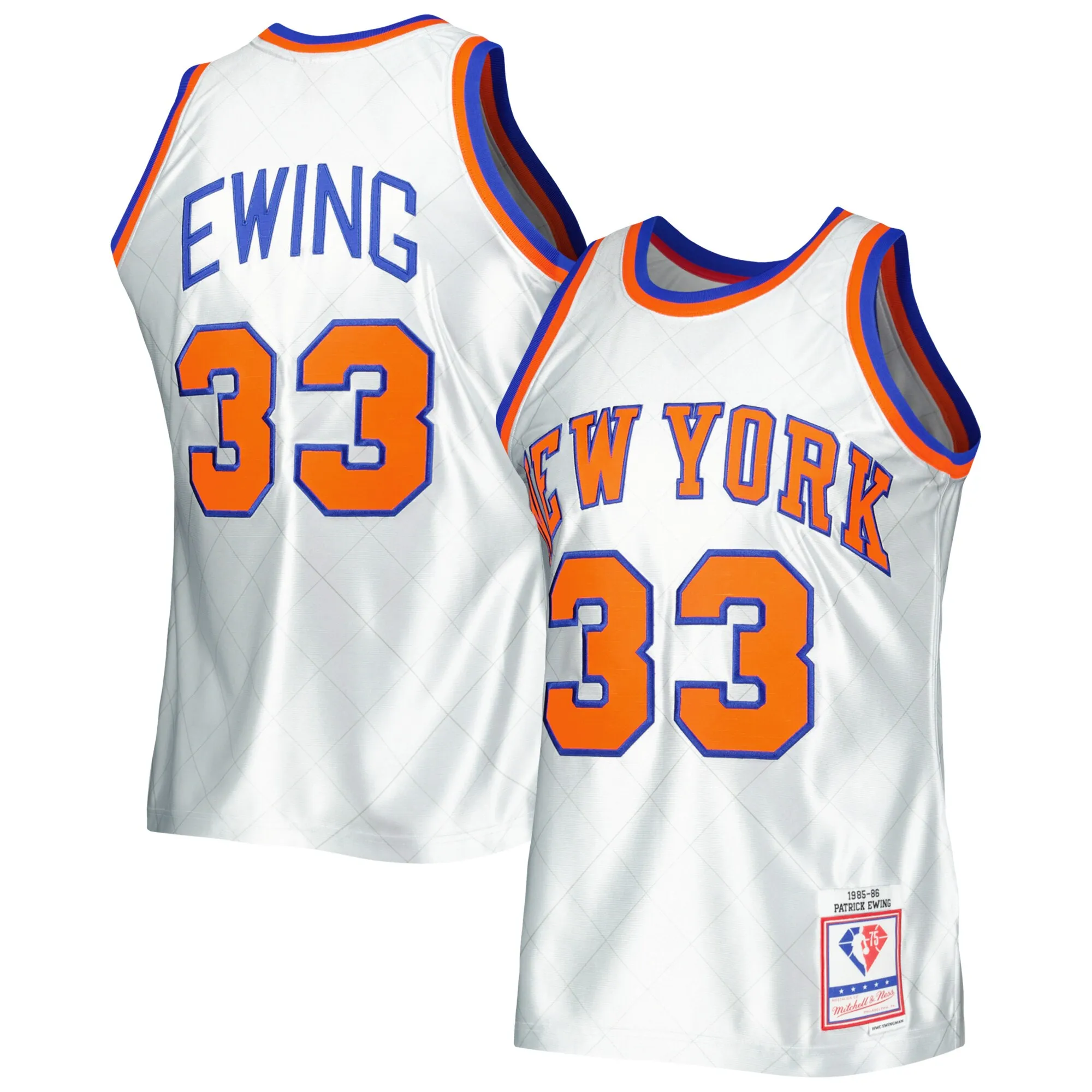 Patrick Ewing New York Knicks Mitchell & Ness 1985-86 Hardwood Classics 75th Anniversary Swingman Jersey - Platinum