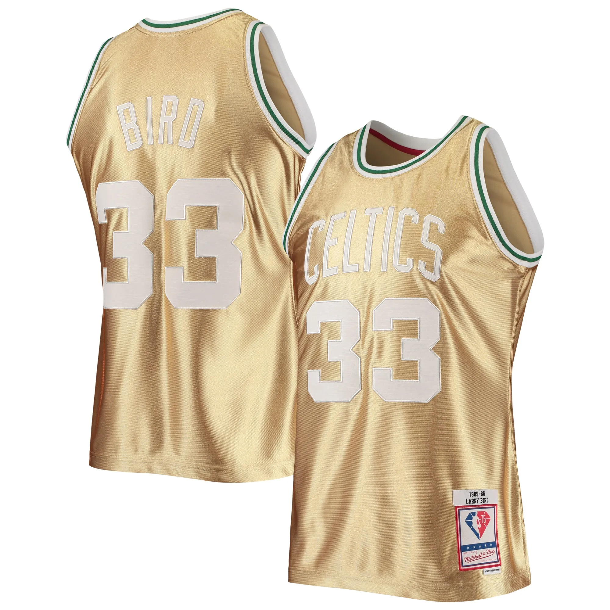Larry Bird Boston Celtics Mitchell & Ness 75th Anniversary 1985-86 Hardwood Classics Swingman Jersey - Gold