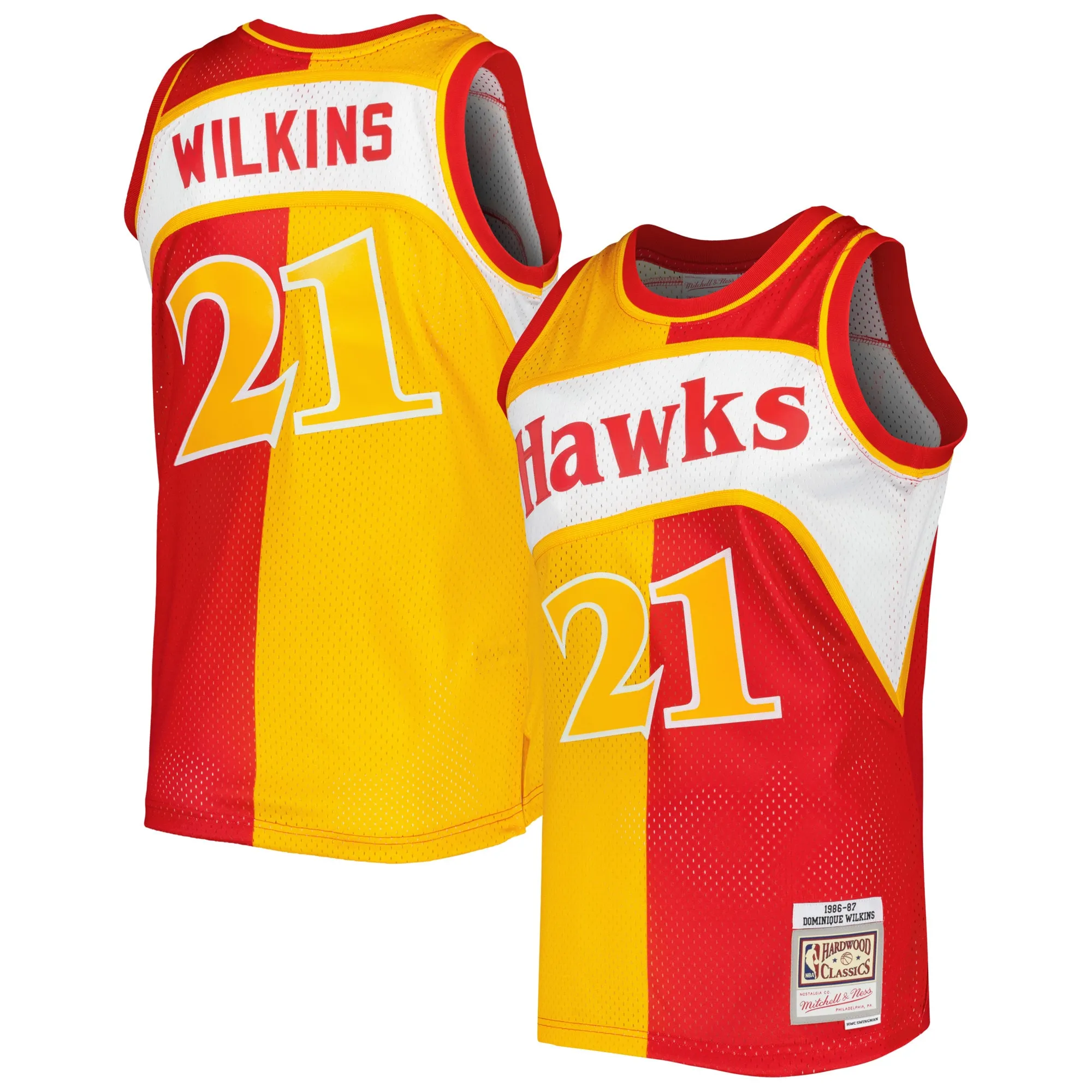 Dominique Wilkins Atlanta Hawks Mitchell & Ness Hardwood Classics 1986-87 Split Swingman Jersey - Yellow-Red