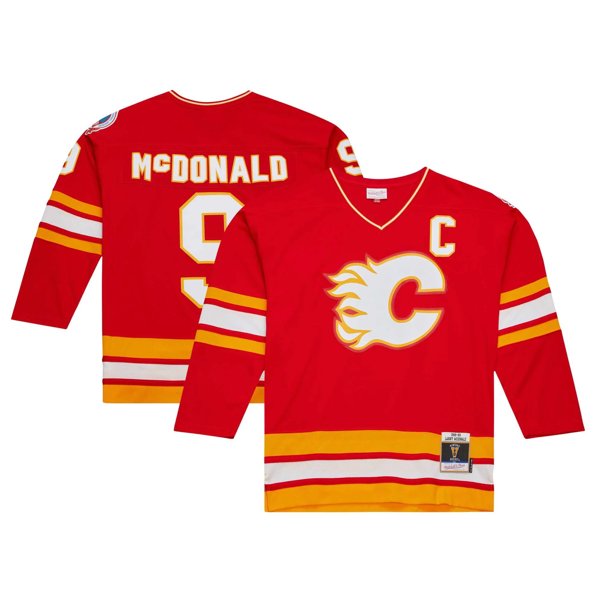 Lanny McDonald Calgary Flames Mitchell & Ness Captain Patch 1988-89 Blue Line Player Jersey - Red