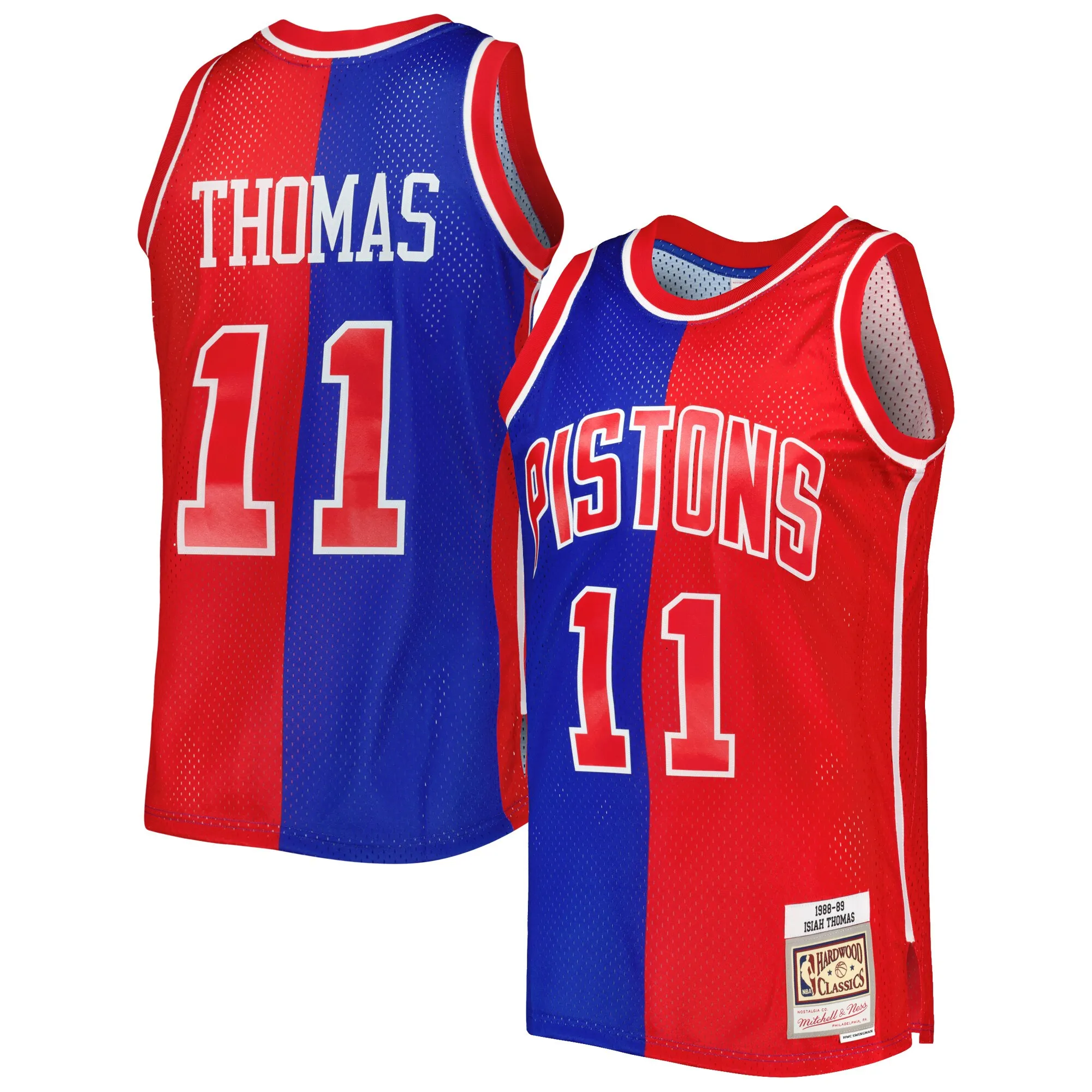 Isiah Thomas Isiah Thomas Mitchell & Ness Hardwood Classics 1988-89 Split Swingman Jersey - Blue-Red