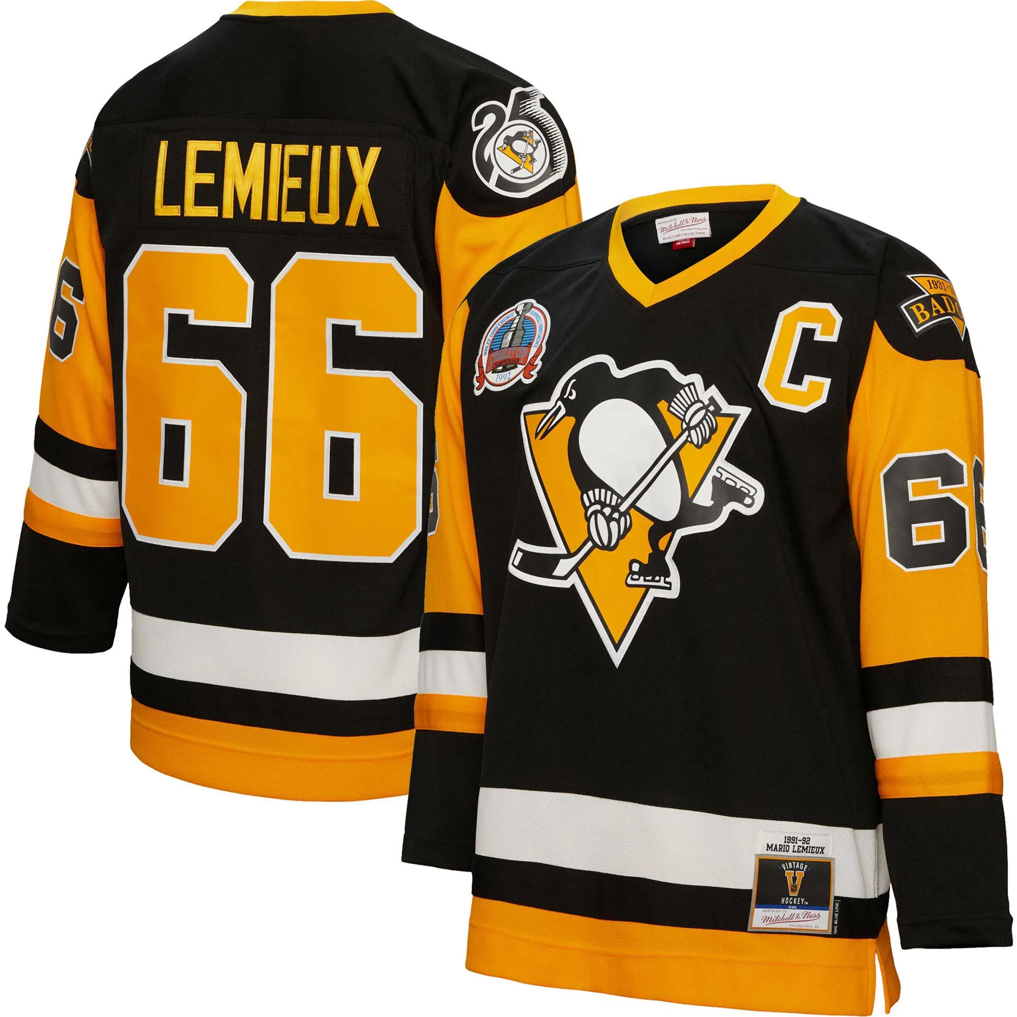 Mario Lemieux Pittsburgh Penguins Mitchell & Ness Captain Patch 1991-92 Blue Line Player Jersey - Black