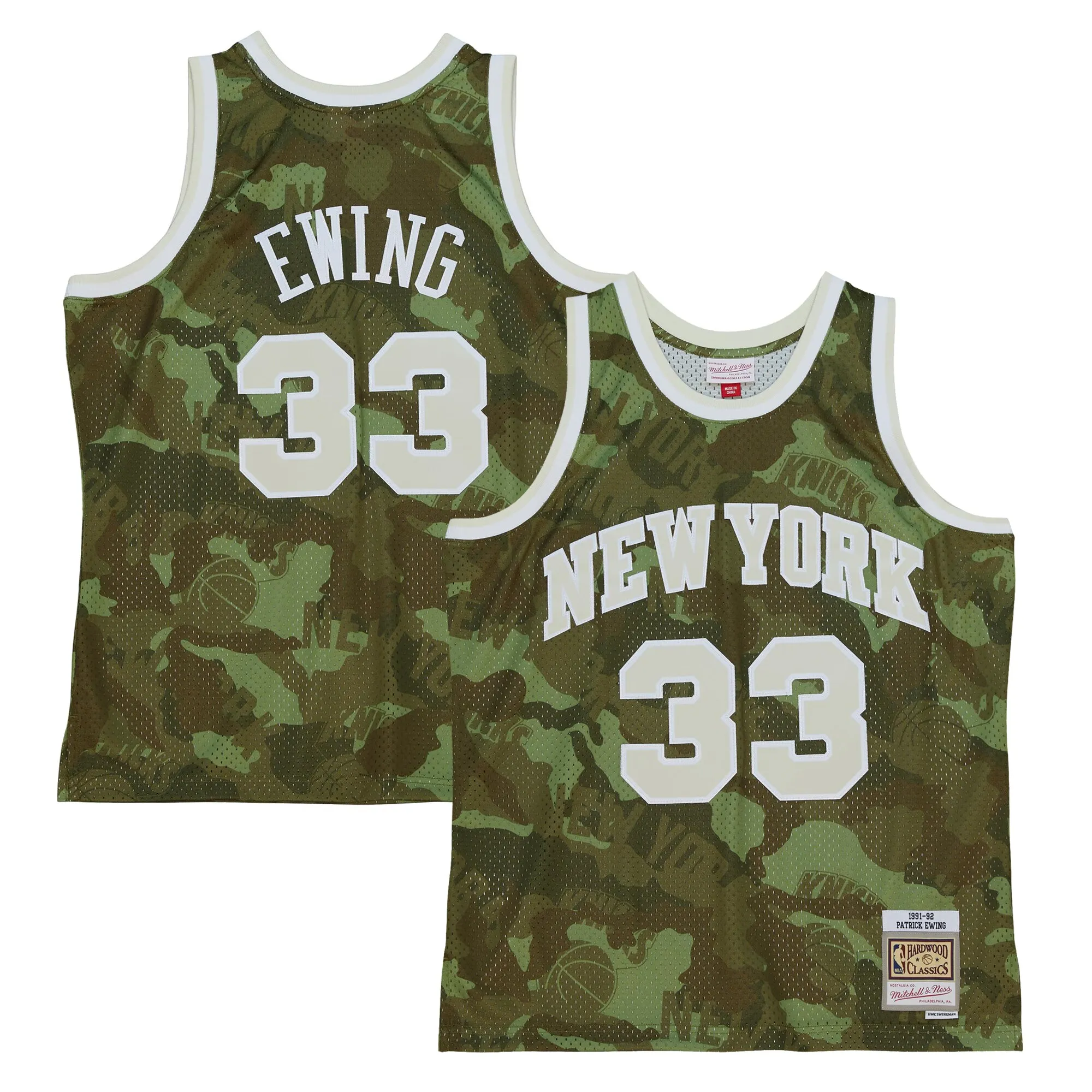Patrick Ewing New York Knicks Mitchell & Ness Hardwood Classics 1991-92 Ghost Green Swingman Jersey - Camo
