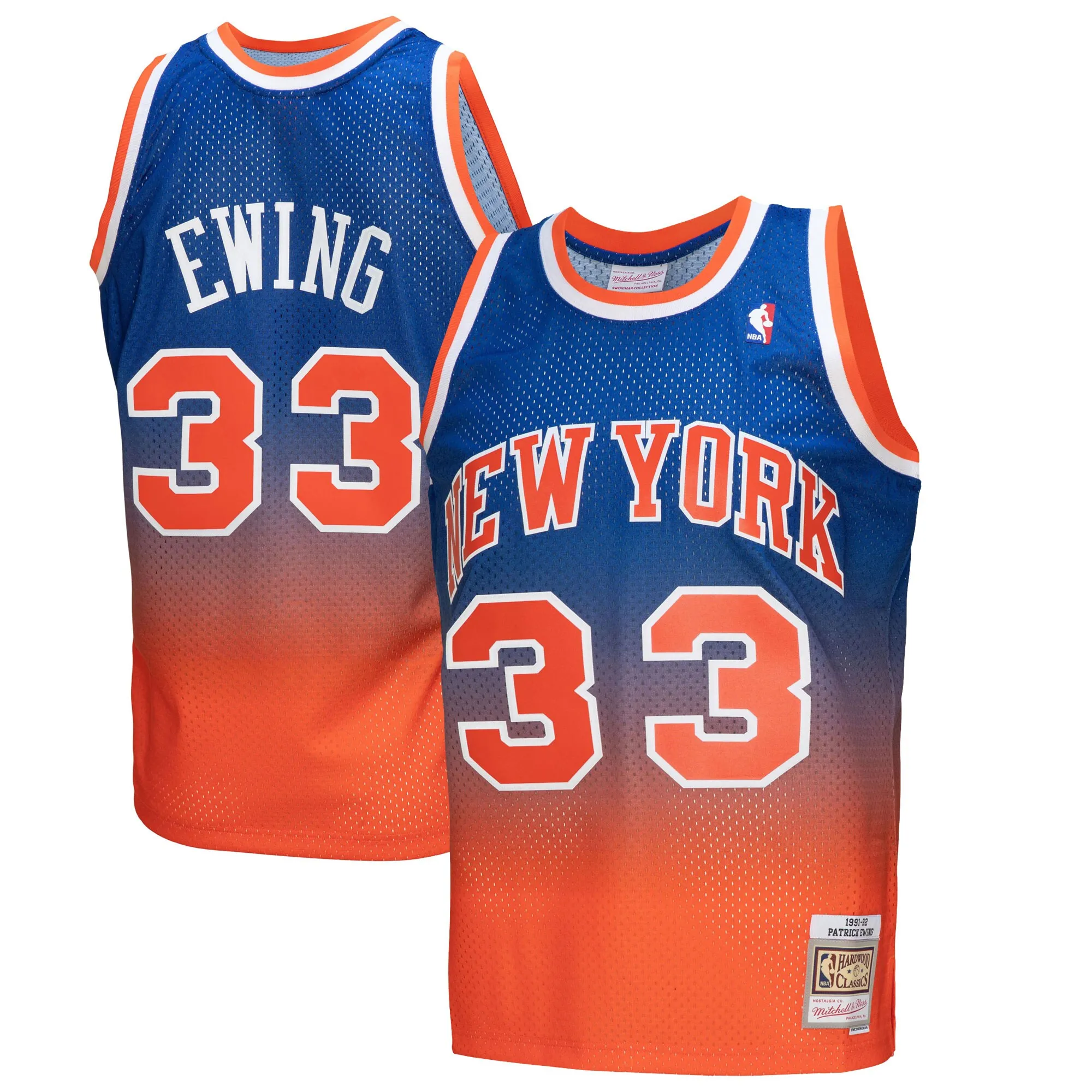 Patrick Ewing New York Knicks Mitchell & Ness 1991-92 Hardwood Classics Fadeaway Swingman Player Jersey - Orange-Royal