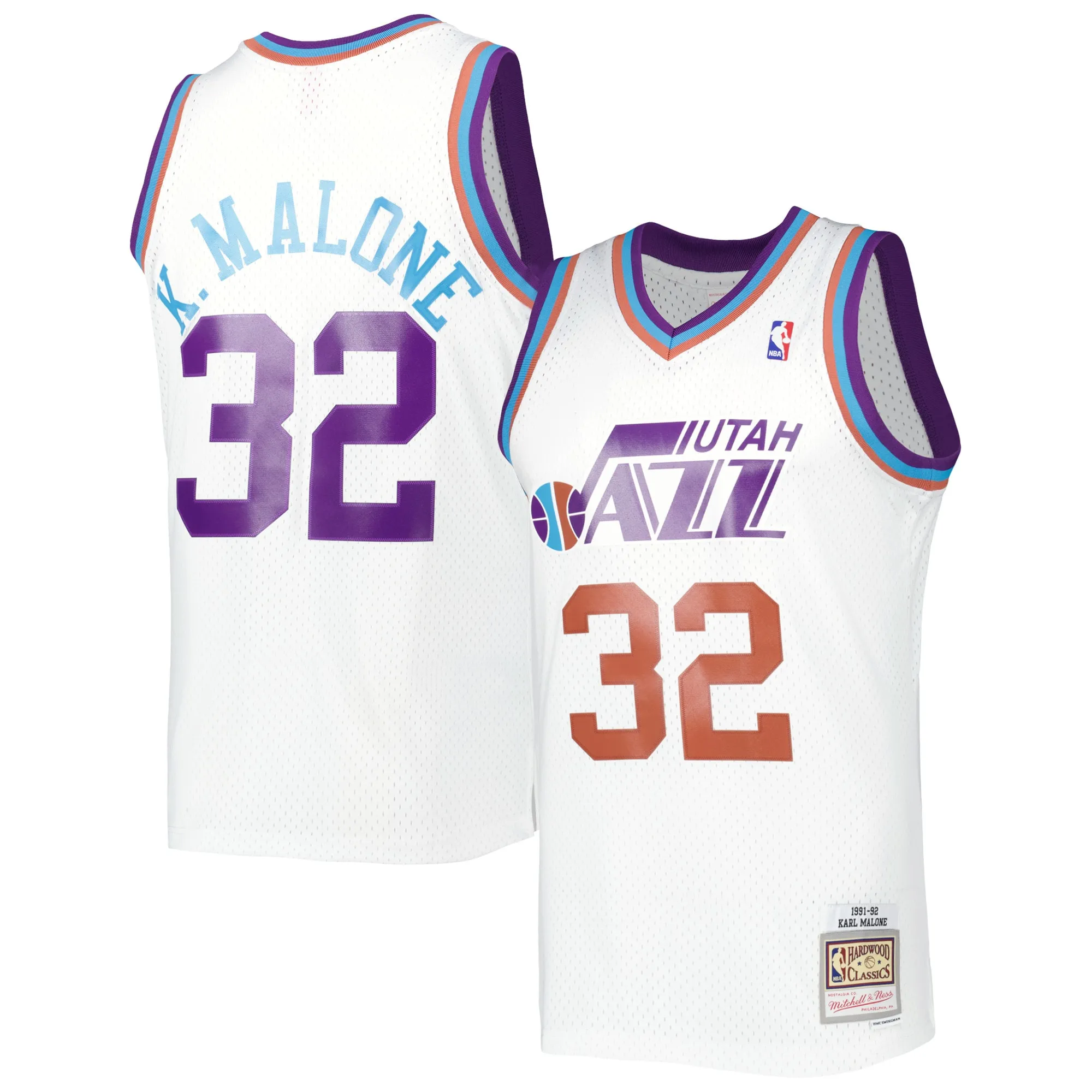 Karl Malone Utah Jazz Mitchell & Ness 1991-92 Hardwood Classics Reload 3.0 Swingman Jersey - White