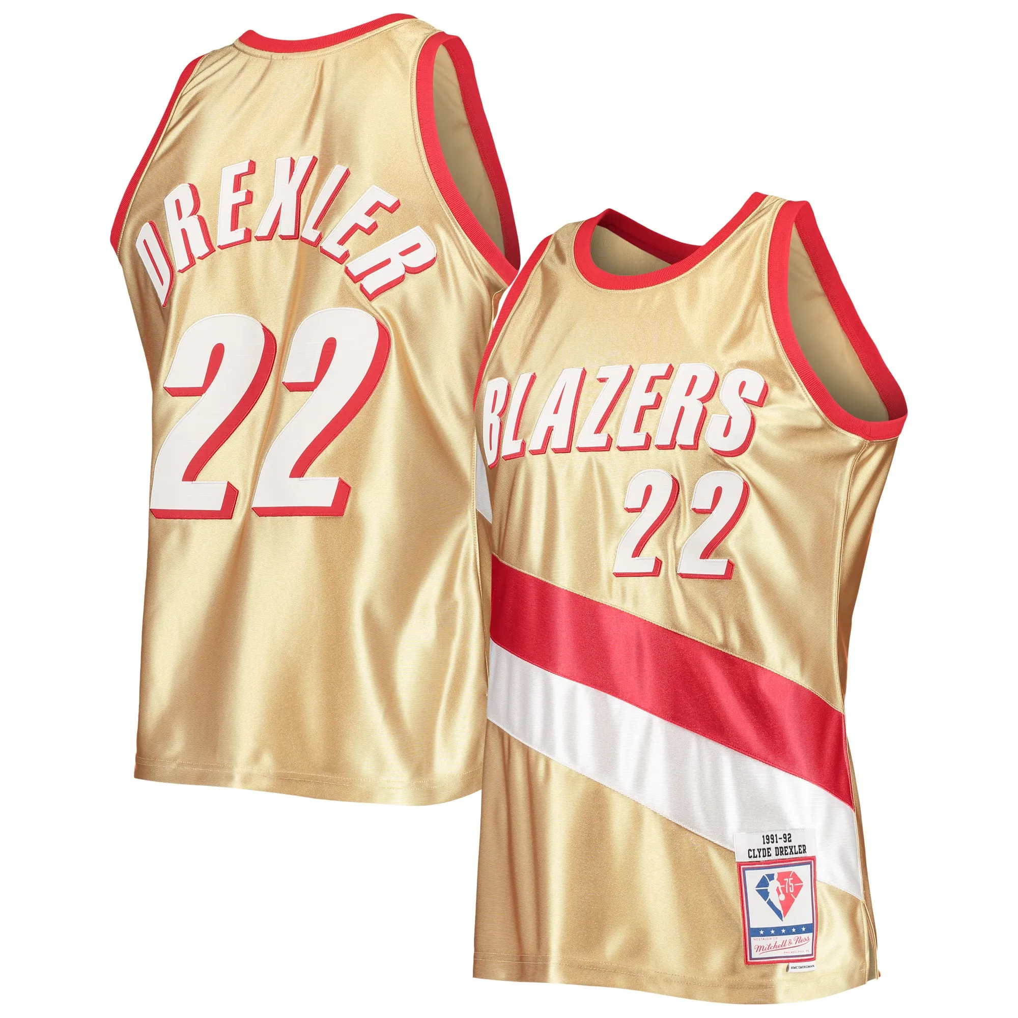 Clyde Drexler Portland Trail Blazers Mitchell & Ness 75th Anniversary 1991-92 Hardwood Classics Swingman Jersey - Gold