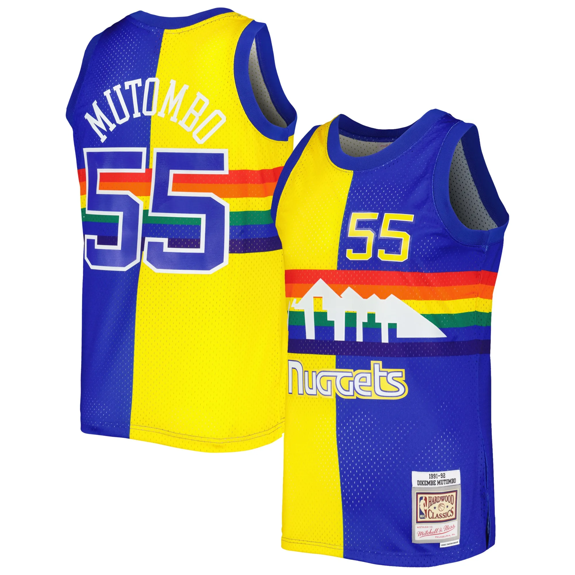 Dikembe Mutombo Denver Nuggets Mitchell & Ness Hardwood Classics 1991-92 Split Swingman Jersey - Royal-Gold