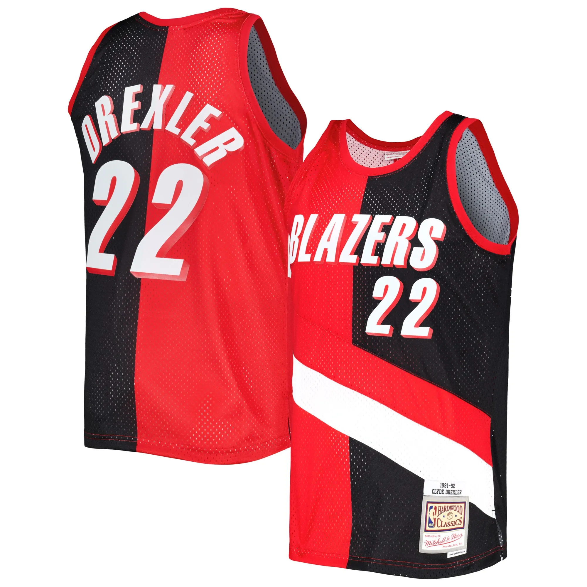 Clyde Drexler Portland Trail Blazers Mitchell & Ness Hardwood Classics 1991-92 Split Swingman Jersey - Red-Black