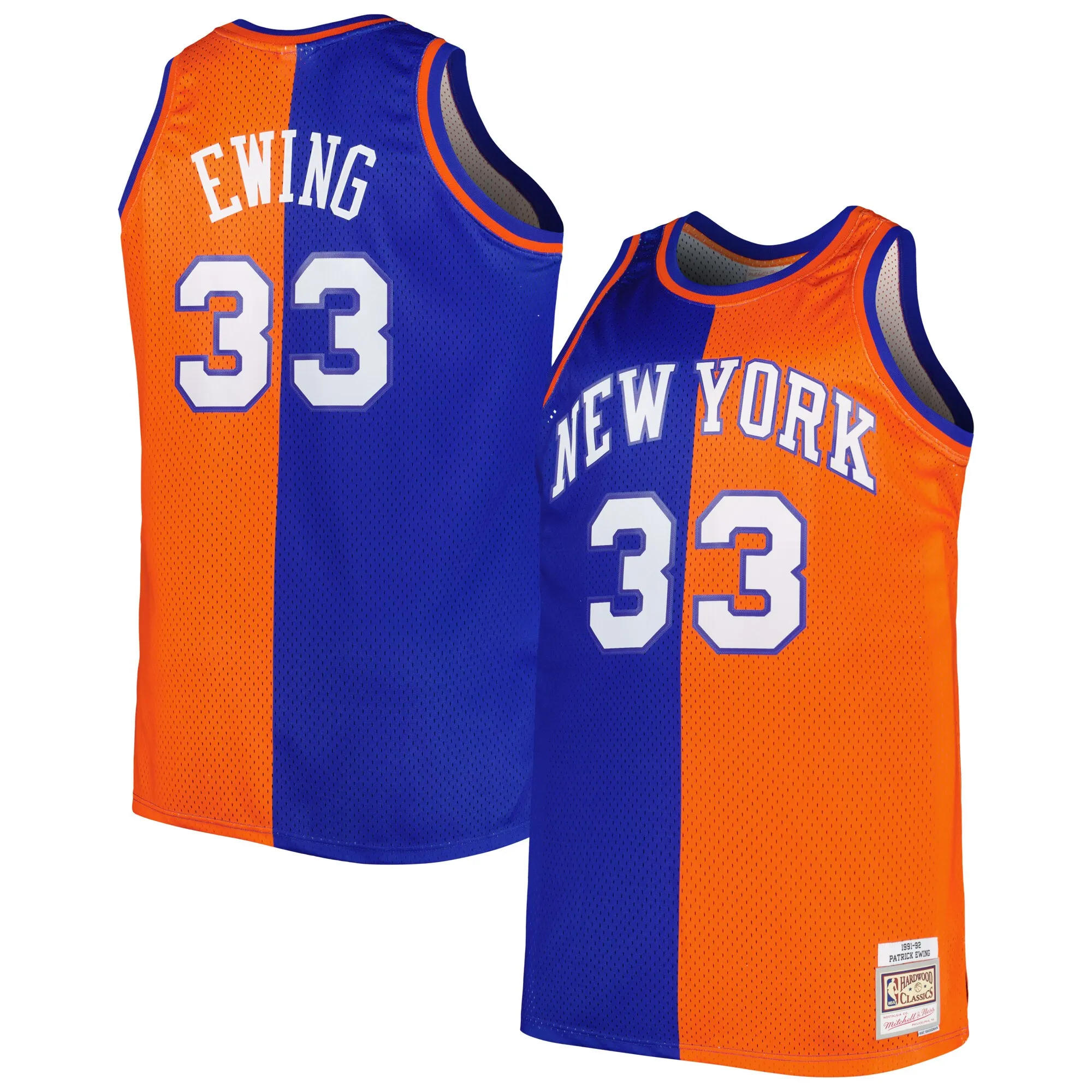 Patrick Ewing New York Knicks Mitchell & Ness Big & Tall Hardwood Classics 1991-92 Split Swingman Jersey - Blue-Orange