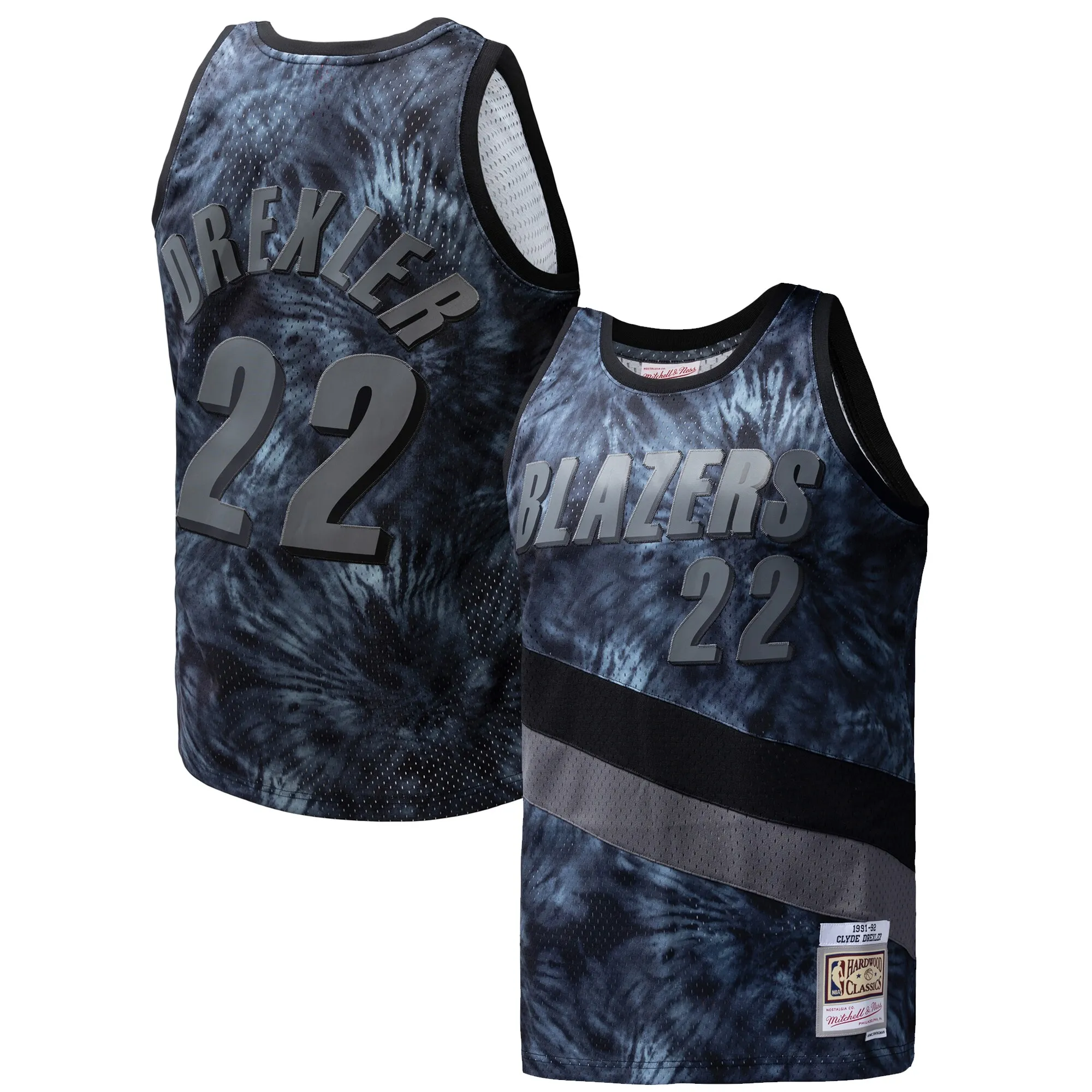 Clyde Drexler Portland Trail Blazers Mitchell & Ness Hardwood Classics 1991-92 Tie-Dye Swingman Jersey - Black
