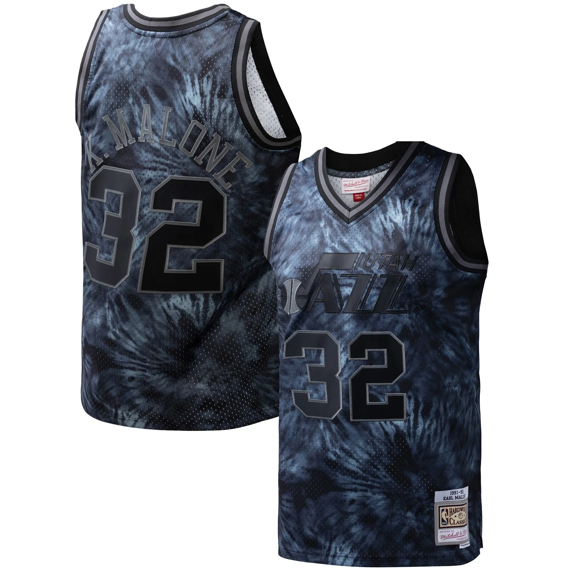 Karl Malone Utah Jazz Mitchell & Ness Hardwood Classics 1991-92 Tie-Dye Swingman Jersey - Black