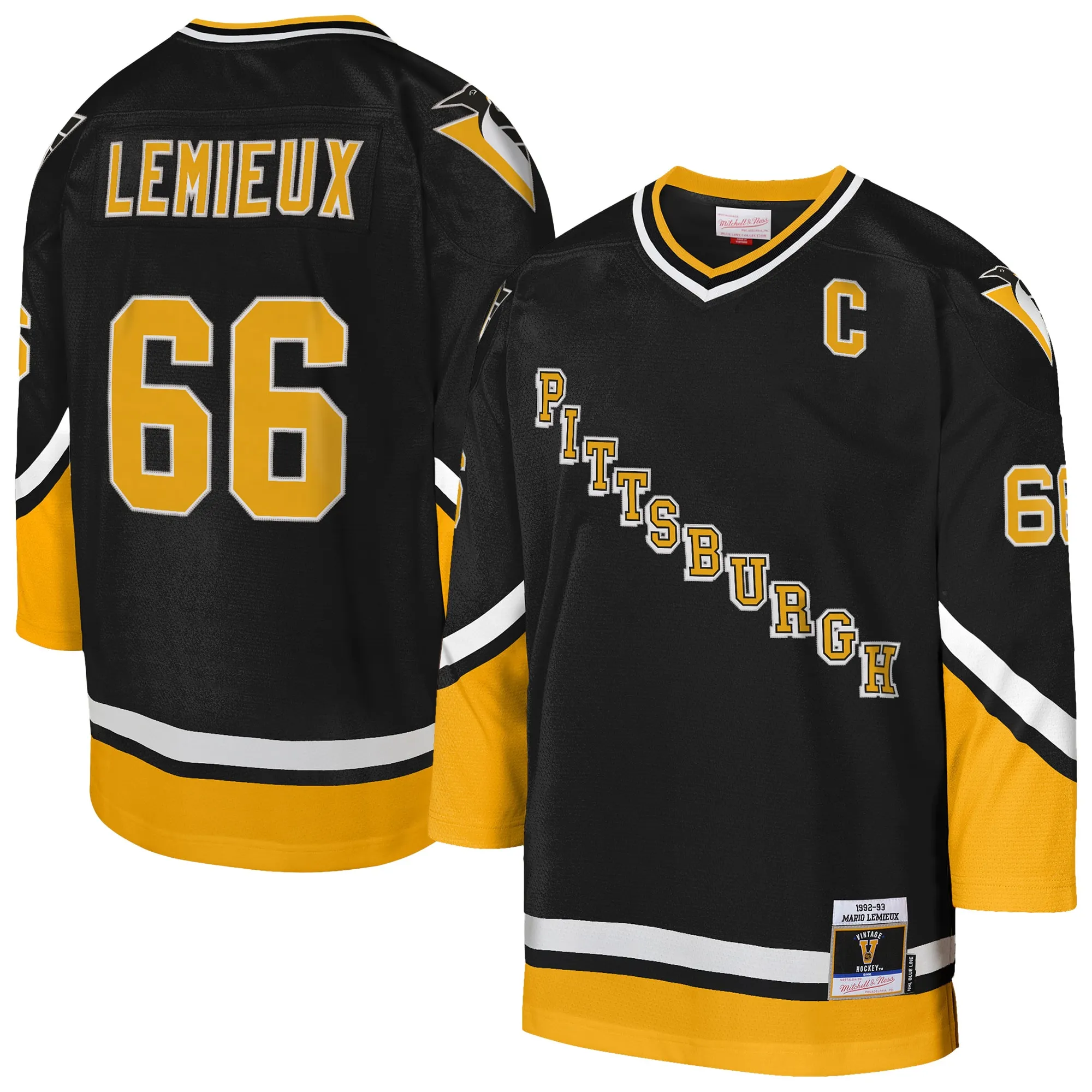 Mario Lemieux Pittsburgh Penguins Mitchell & Ness Youth 1992-93 Captain Patch Blue Line Player Jersey - Gold