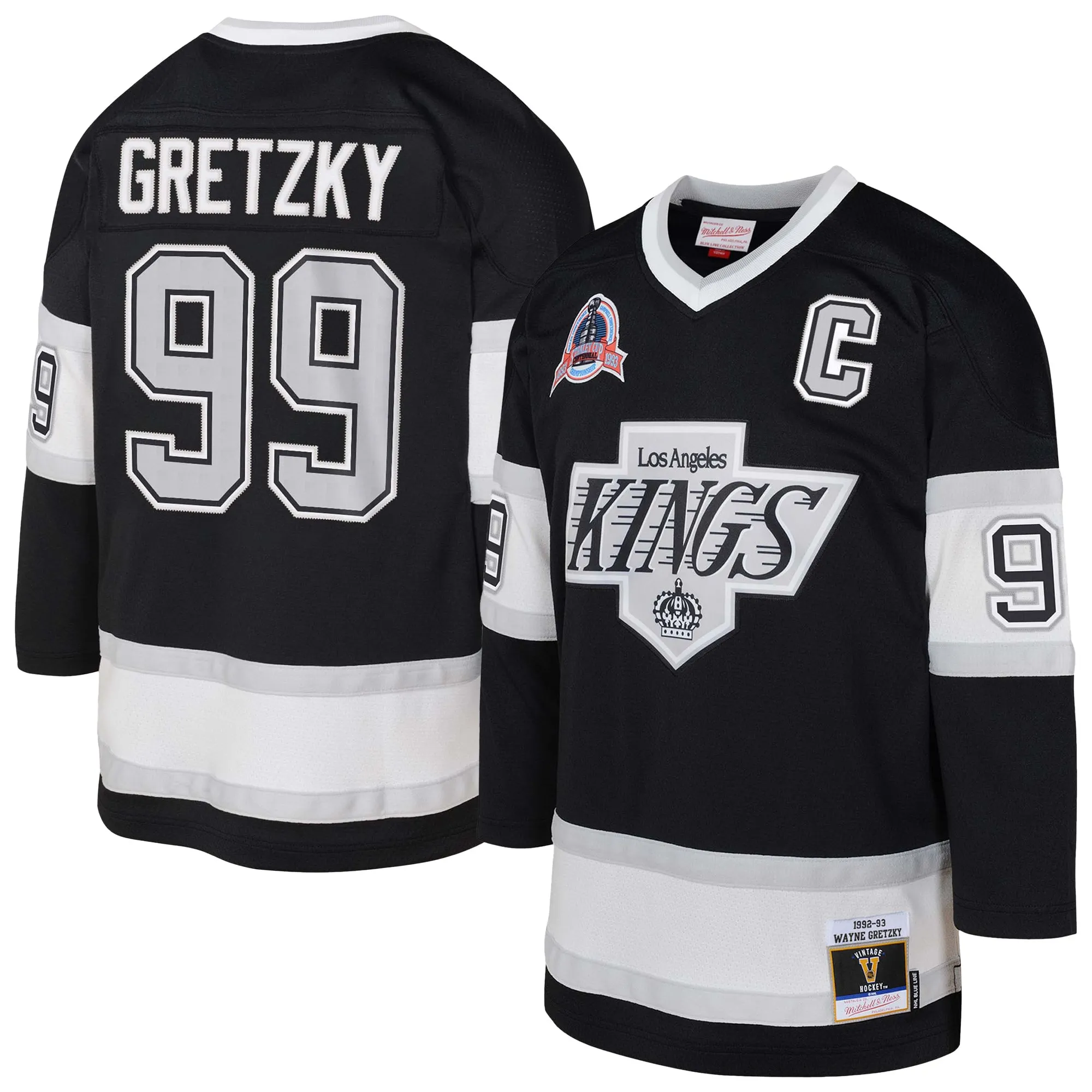 Wayne Gretzky Los Angeles Kings Mitchell & Ness Youth 1992-93 Captain Patch Blue Line Player Jersey - Black