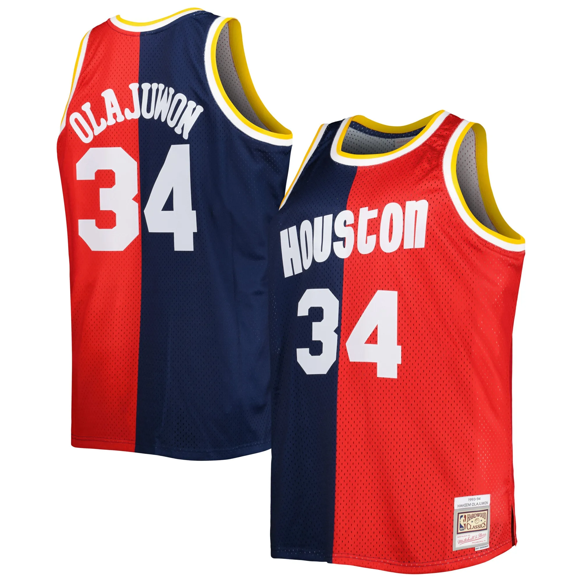 Hakeem Olajuwon Houston Rockets Mitchell & Ness Big & Tall Hardwood Classics 1993-94 Split Swingman Jersey - Navy-Red