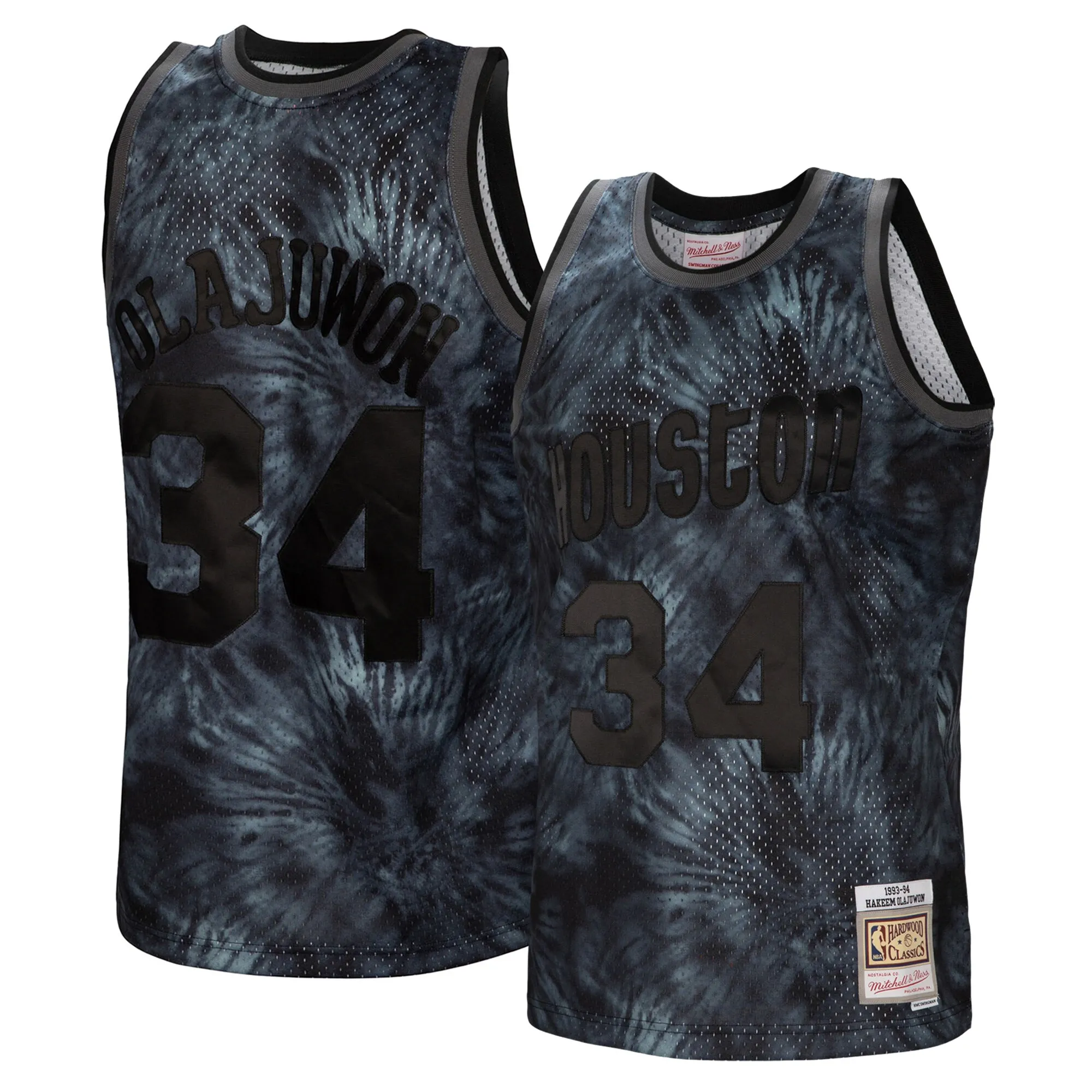Hakeem Olajuwon Houston Rockets Mitchell & Ness Hardwood Classics 1993-94 Tie-Dye Swingman Jersey - Black