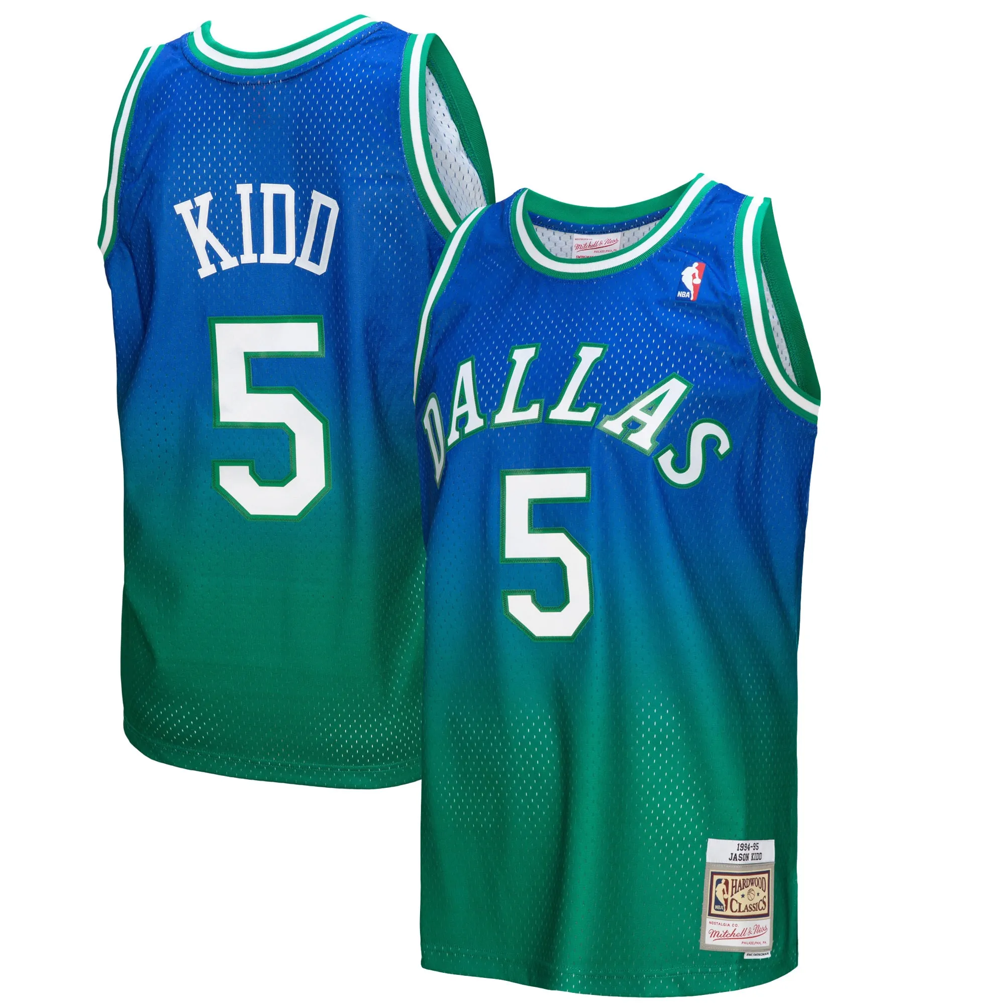 Jason Kidd Dallas Mavericks Mitchell & Ness 1994-95 Hardwood Classics Fadeaway Swingman Player Jersey - Green-Navy