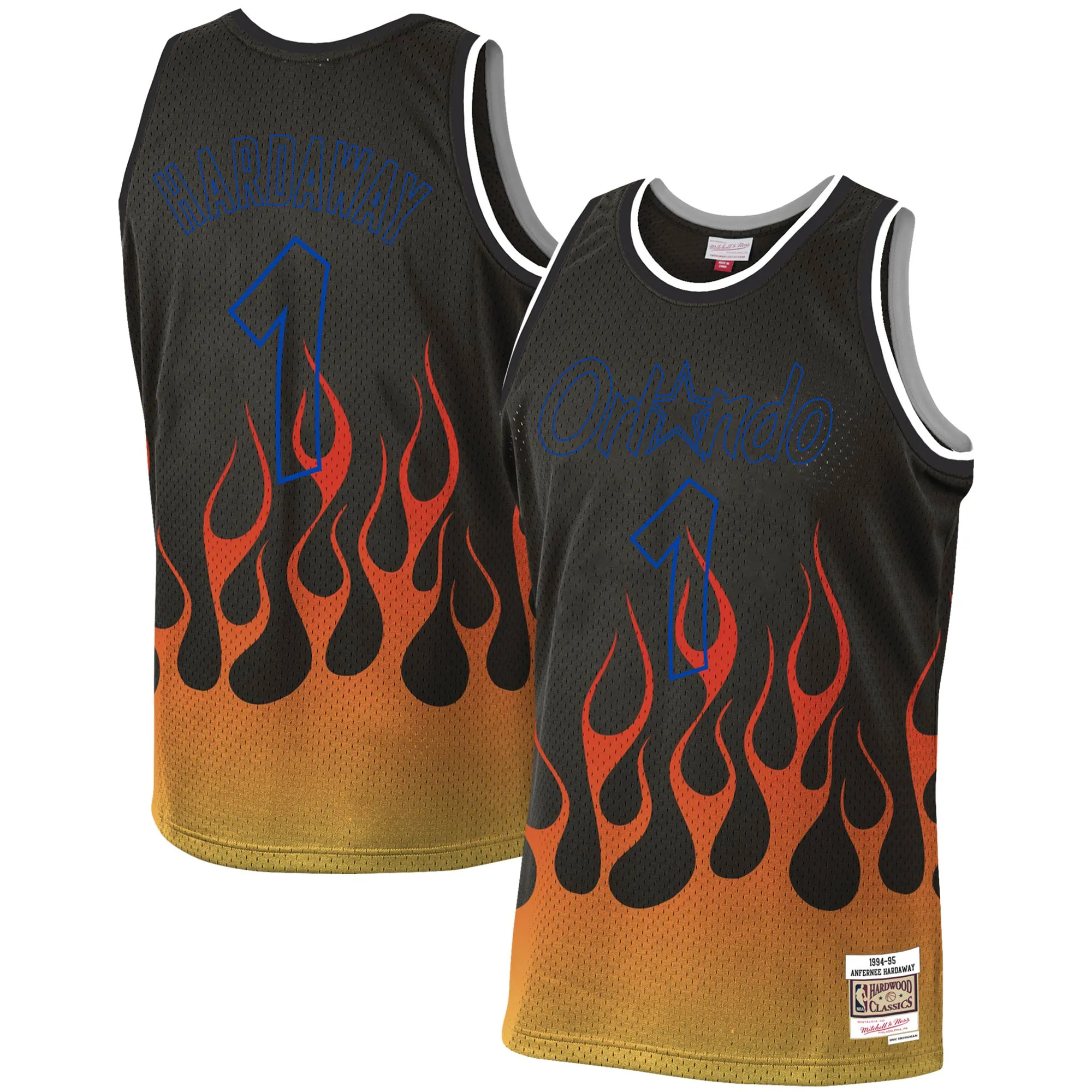 Penny Hardaway Orlando Magic Mitchell & Ness 1994-95 Hardwood Classics Flames Swingman Jersey - Black