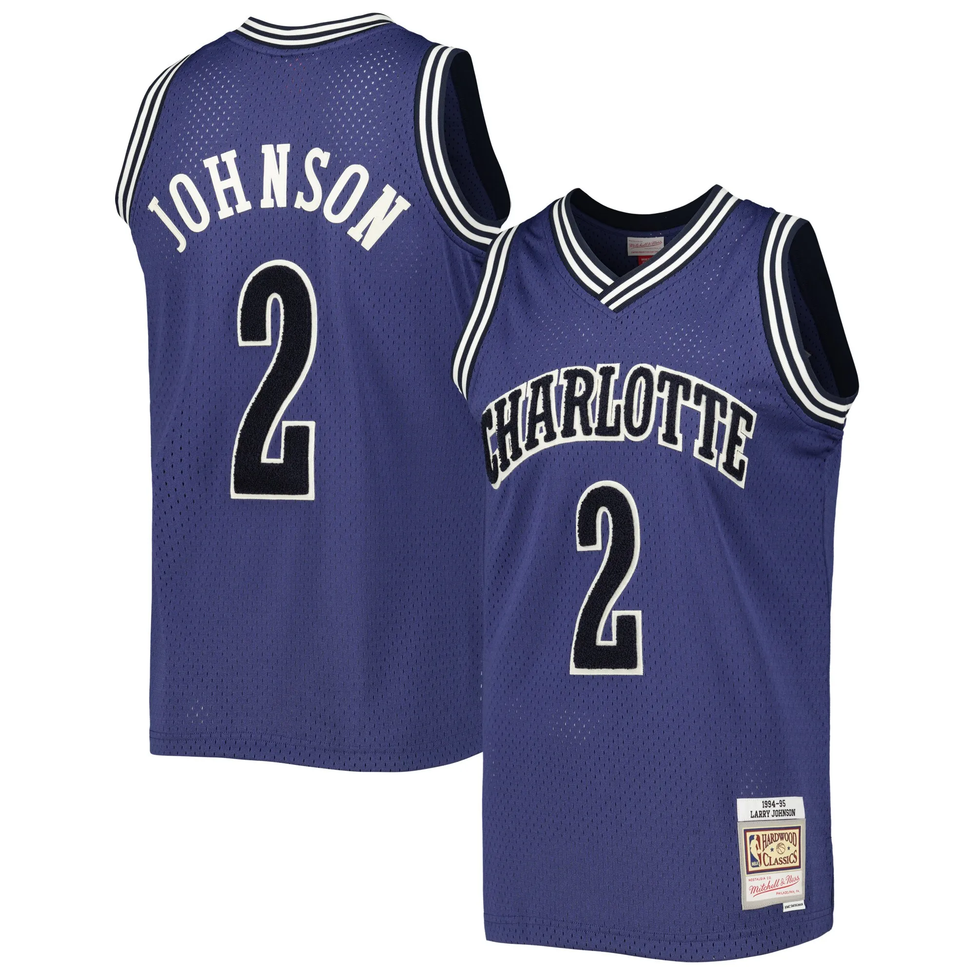 Larry Johnson Charlotte Hornets Mitchell & Ness 1994-95 Hardwood Classics Off-Court Swingman Jersey - Purple