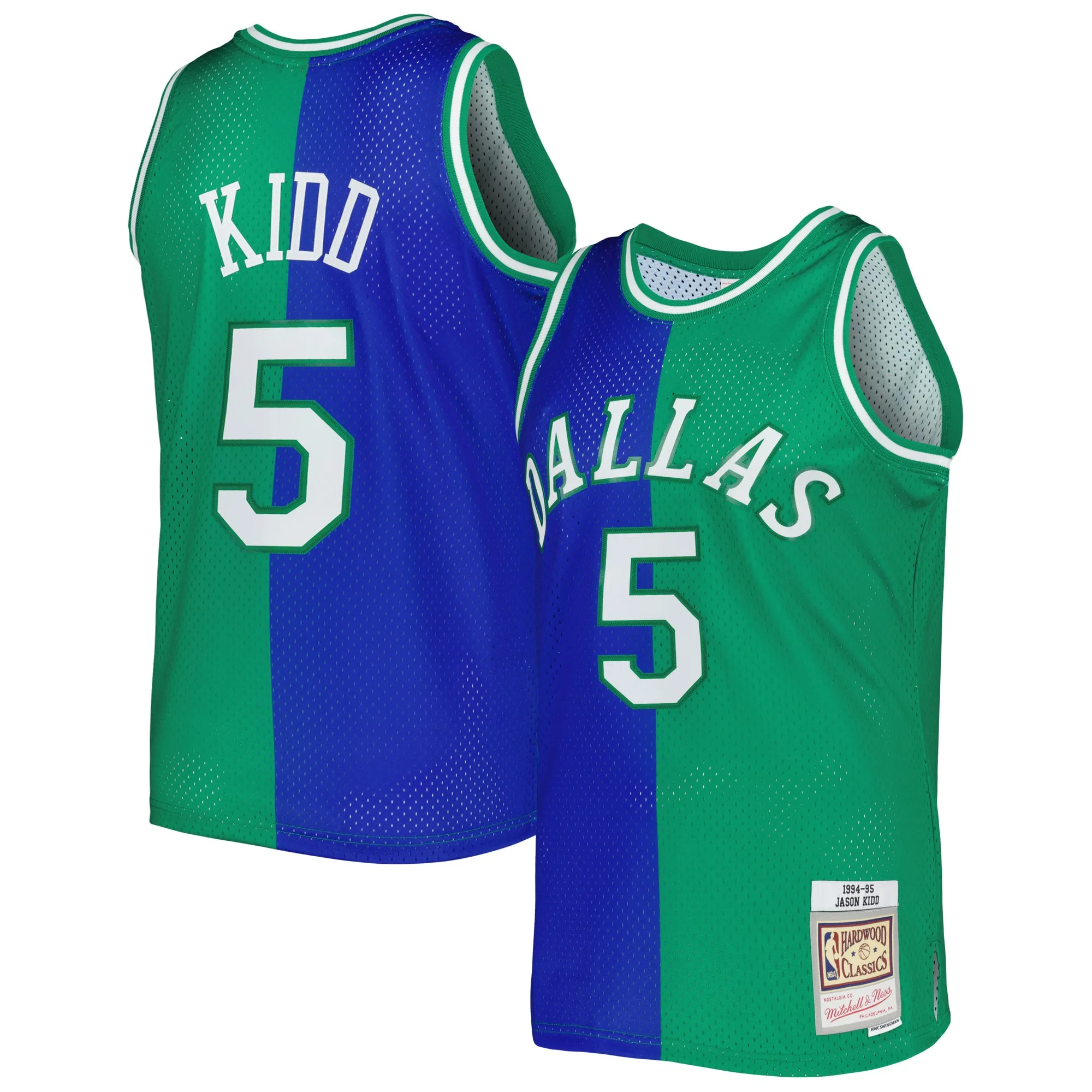 Jason Kidd Dallas Mavericks Mitchell & Ness Hardwood Classics 1994-95 Split Swingman Jersey - Blue-Green