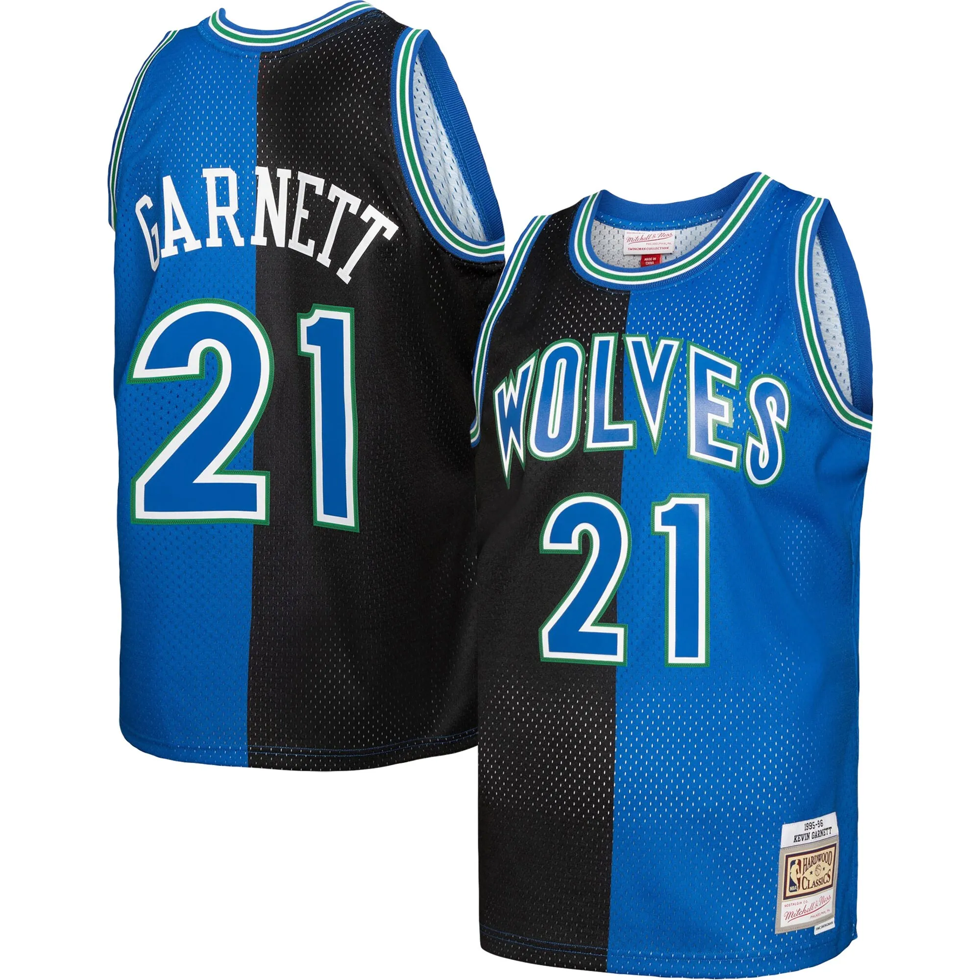 Kevin Garnett Minnesota Timberwolves Mitchell & Ness Hardwood Classics 1995-96 Split Swingman Jersey - Black-Blue
