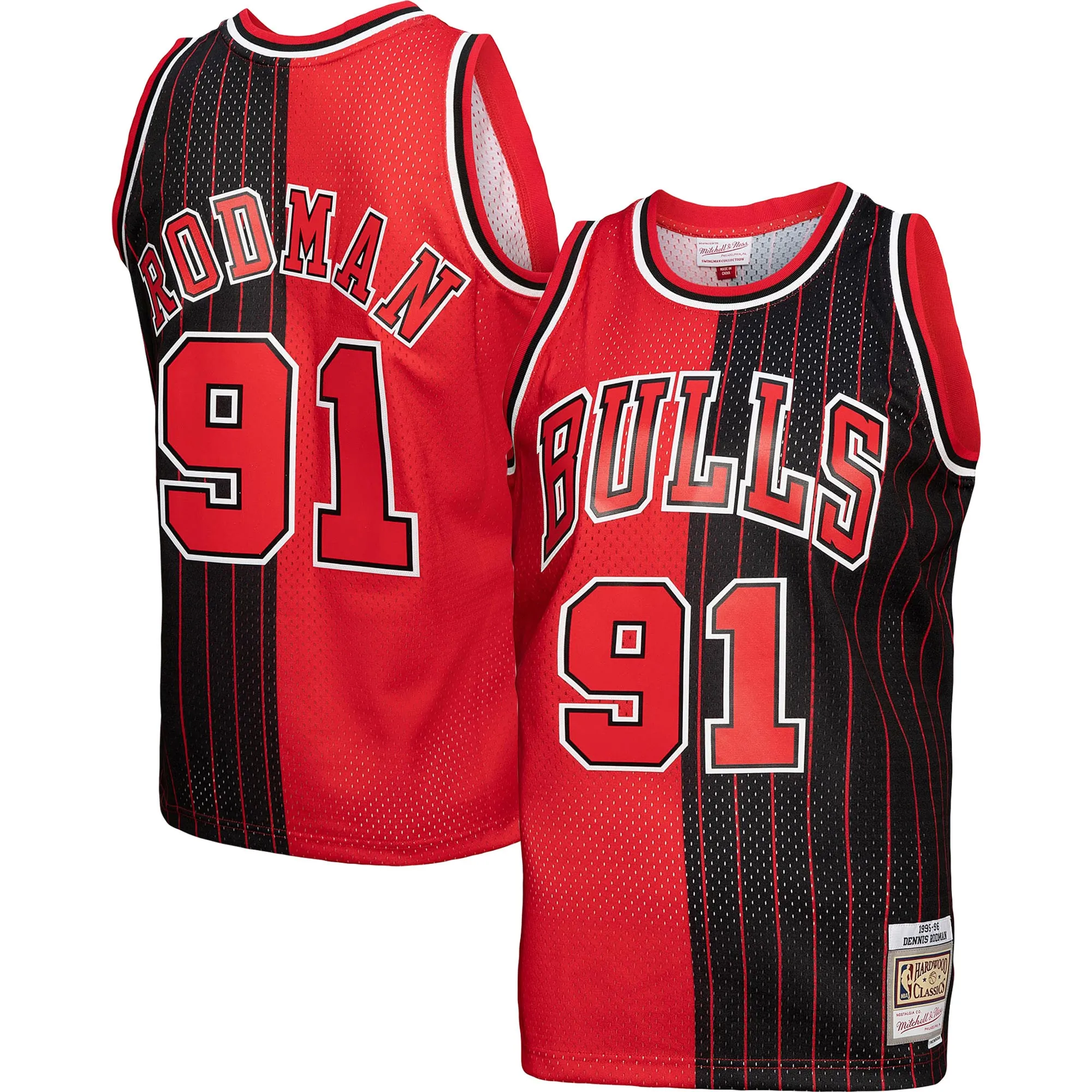 Dennis Rodman Chicago Bulls Mitchell & Ness Big & Tall Hardwood Classics 1995-96 Split Swingman Jersey - Red-Black