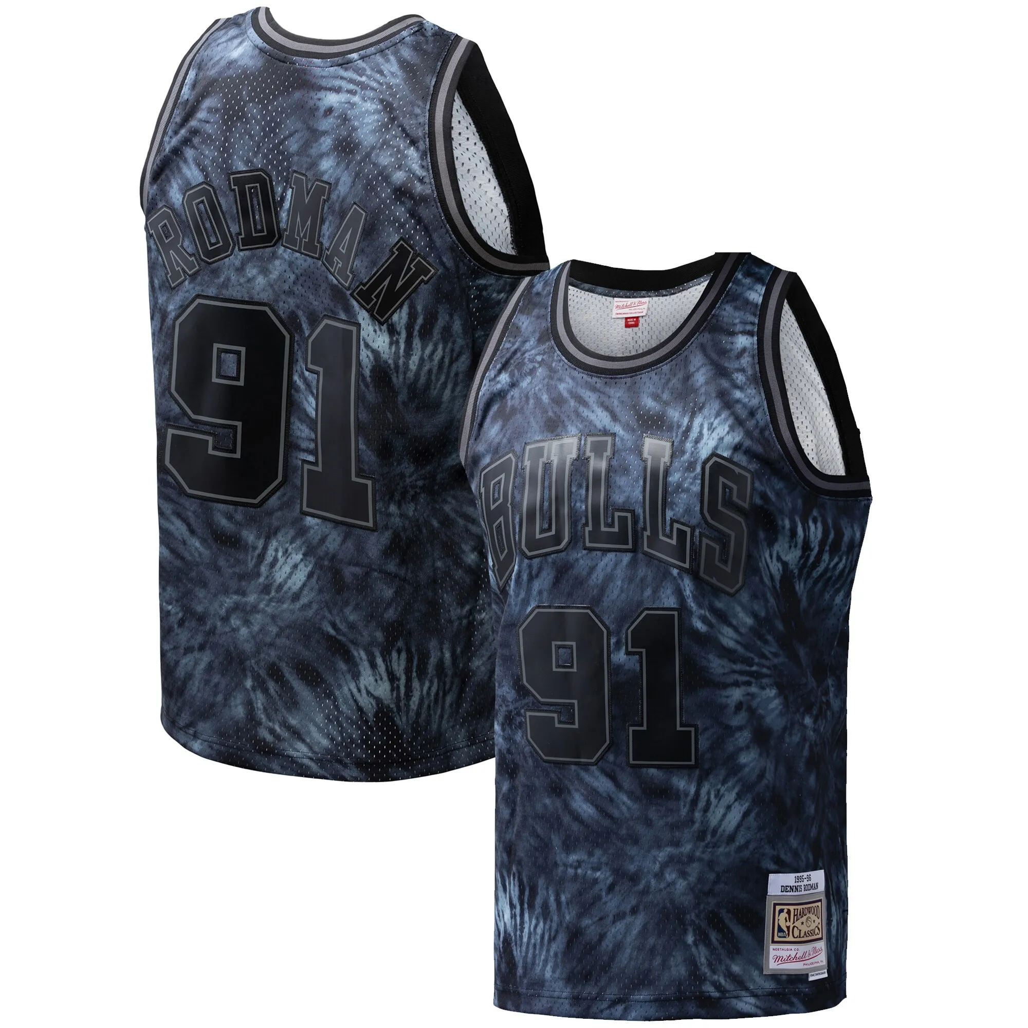 Dennis Rodman Chicago Bulls Mitchell & Ness Hardwood Classics 1995-96 Tie-Dye Swingman Jersey - Black