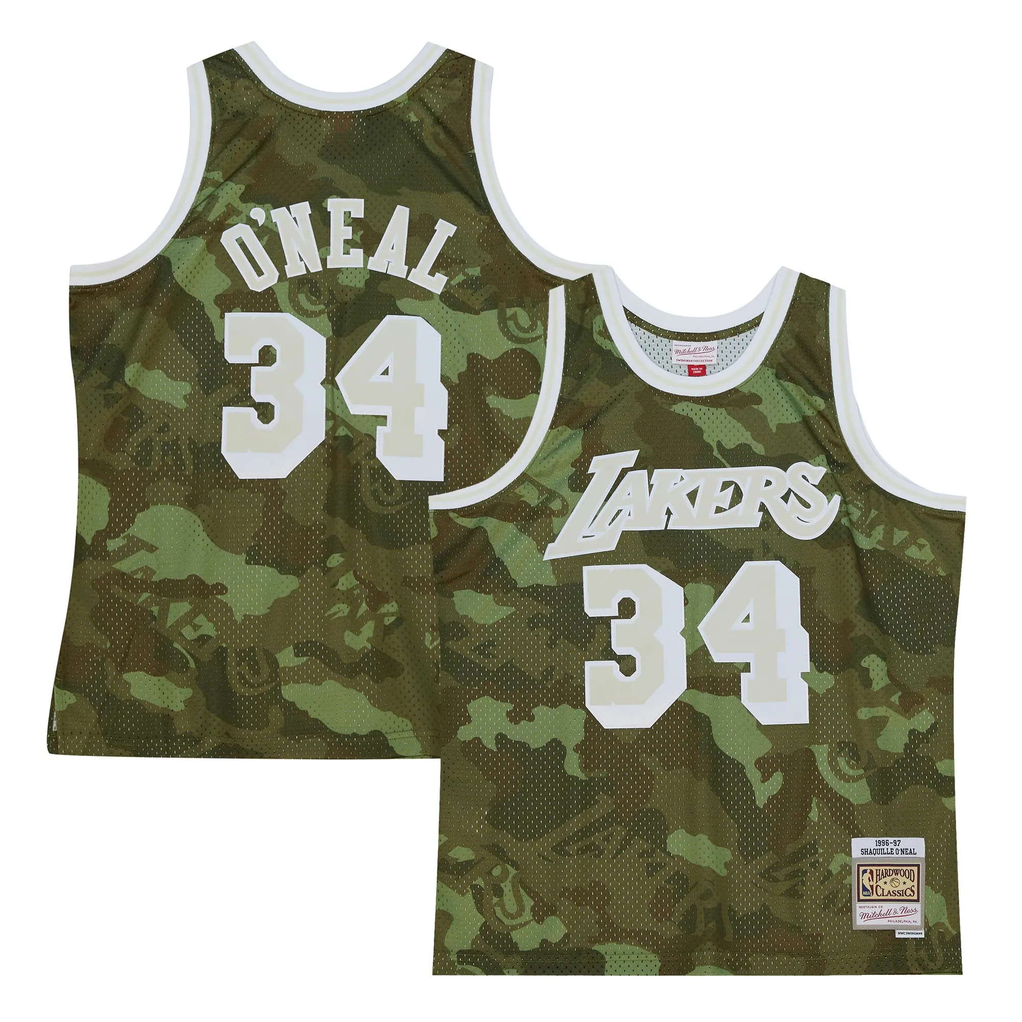 Shaquille O'Neal Los Angeles Lakers Mitchell & Ness Hardwood Classics 1996-97 Ghost Green Swingman Jersey - Camo