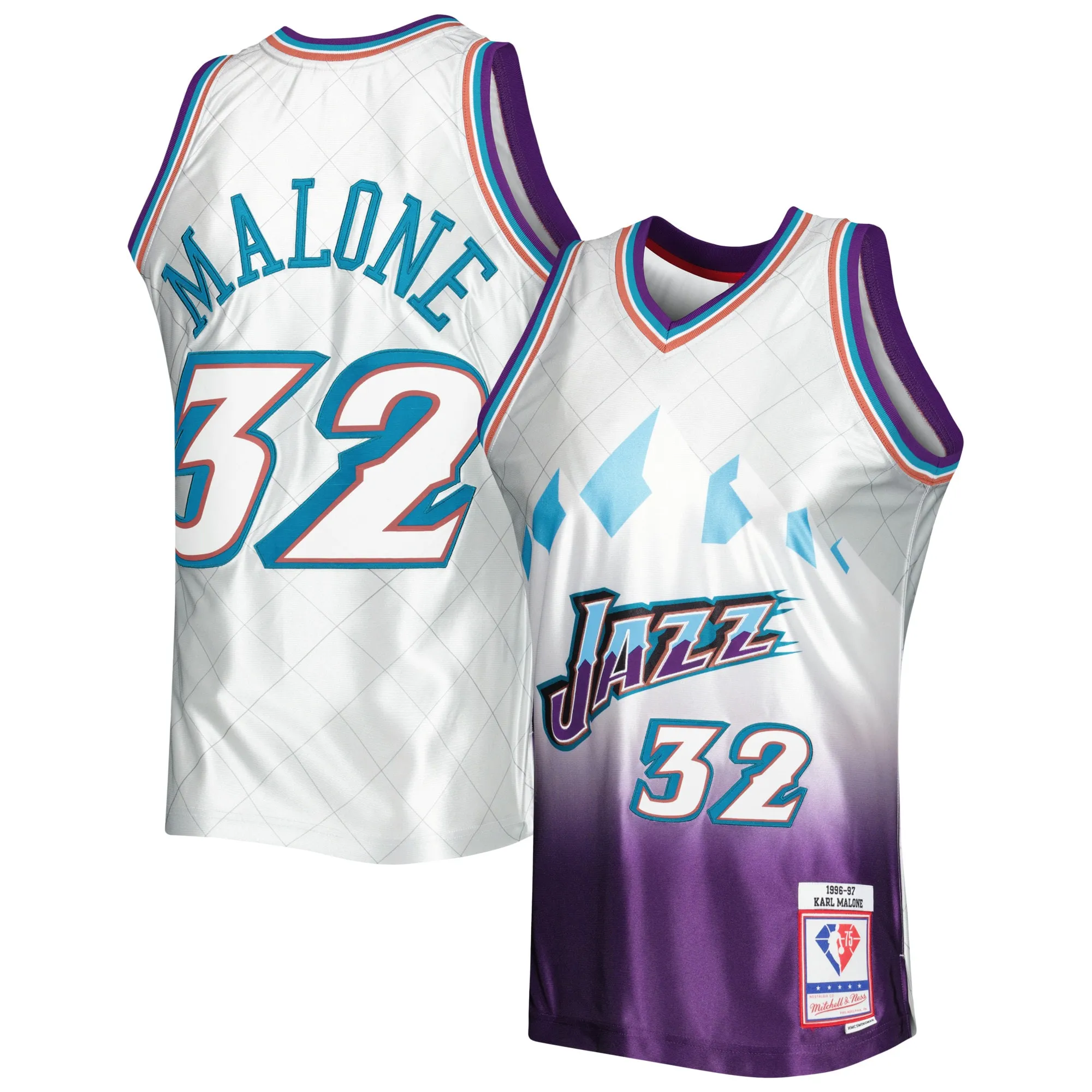 Karl Malone Utah Jazz Mitchell & Ness 1996-97 Hardwood Classics 75th Anniversary Swingman Jersey - Platinum
