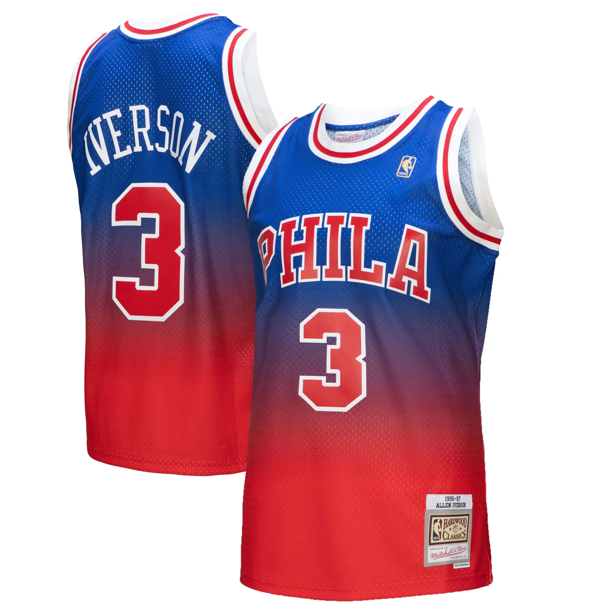 Allen Iverson Philadelphia 76ers Mitchell & Ness 1996-97 Hardwood Classics Fadeaway Swingman Player Jersey - Red-Royal