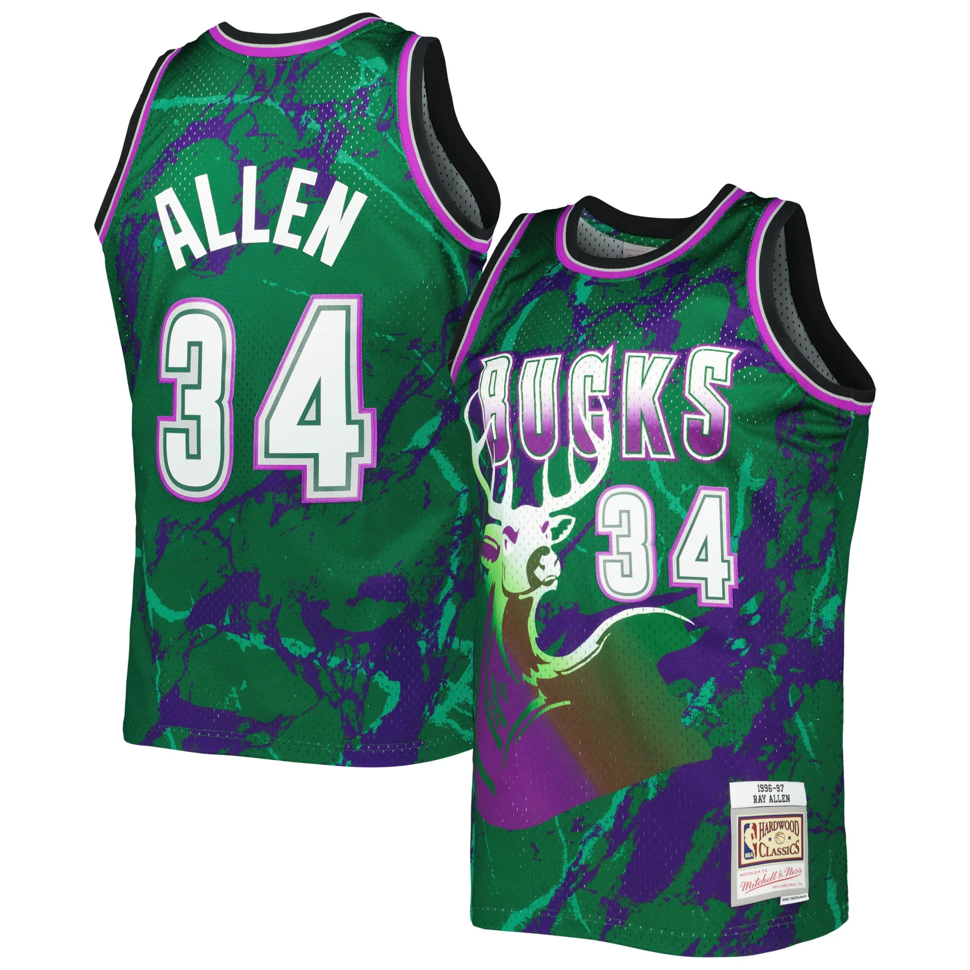 Ray Allen Milwaukee Bucks Mitchell & Ness 1996-97 Hardwood Classics Marble Swingman Jersey - Green